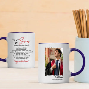 Personalized Graduation Mug for Son – Custom Photo & Name – Inspirational Message Gift from Mom or Dad – 89Prints