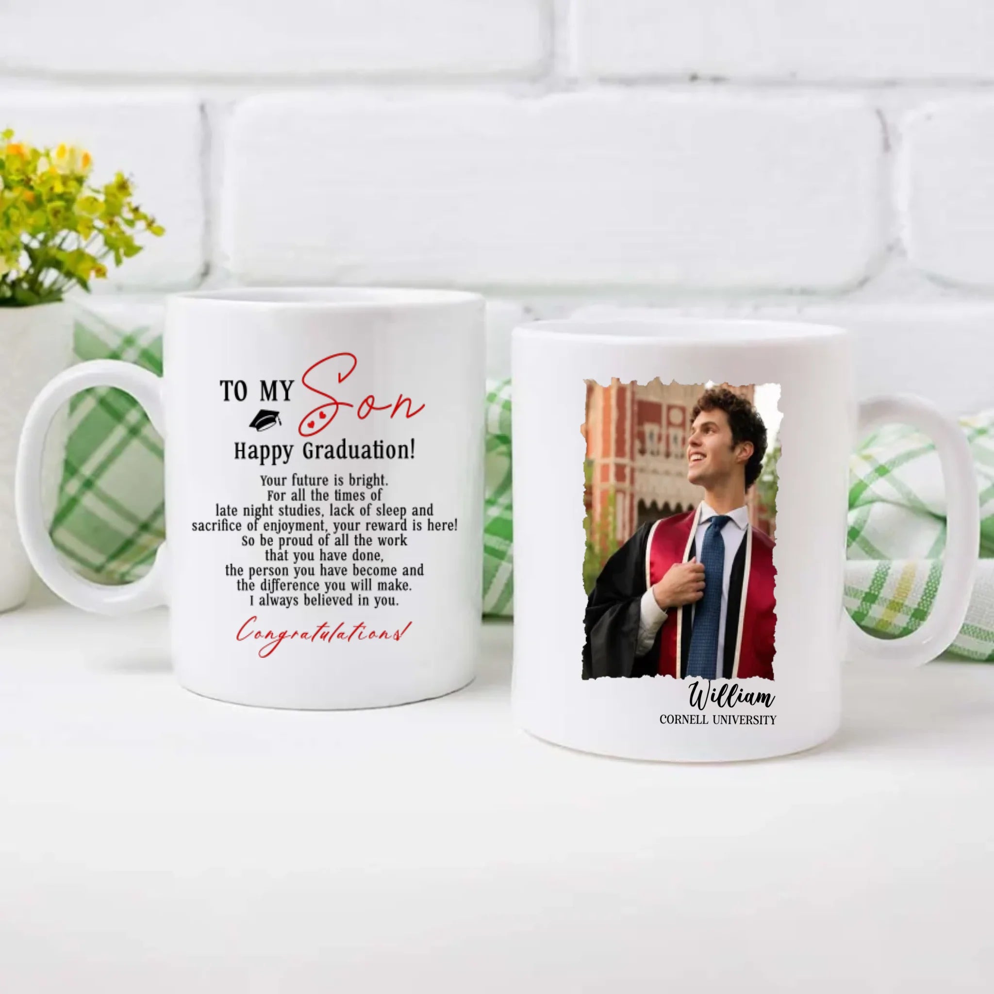 Personalized Graduation Mug for Son – Custom Photo & Name – Inspirational Message Gift from Mom or Dad – 89Prints