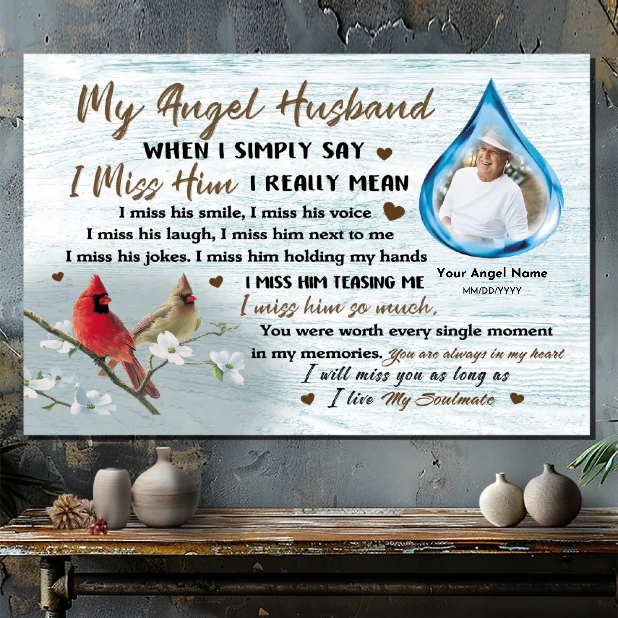 Custom Memorial Canvas for Wife - My Angel Husband | 89Prints