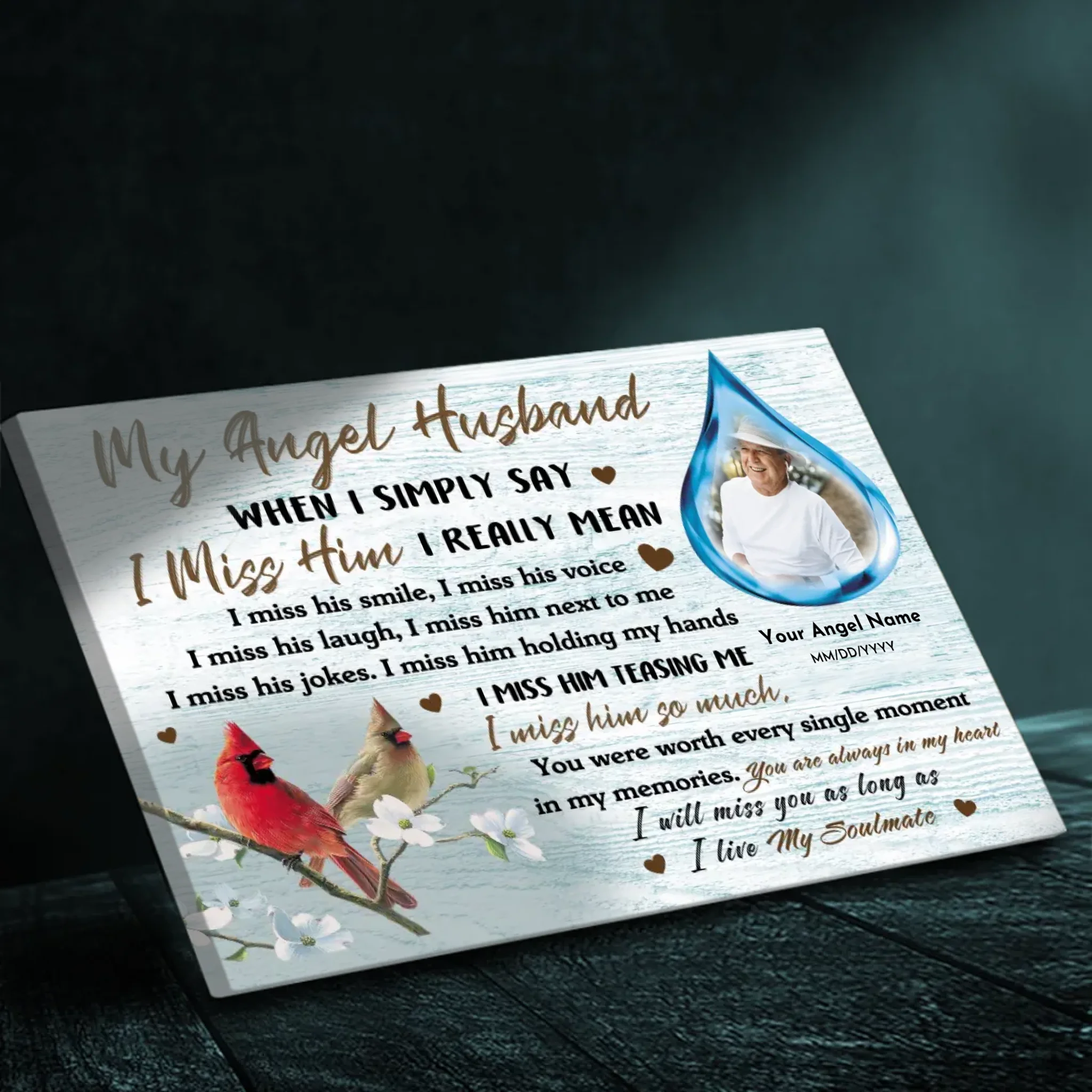 Custom Memorial Canvas for Wife - My Angel Husband | 89Prints