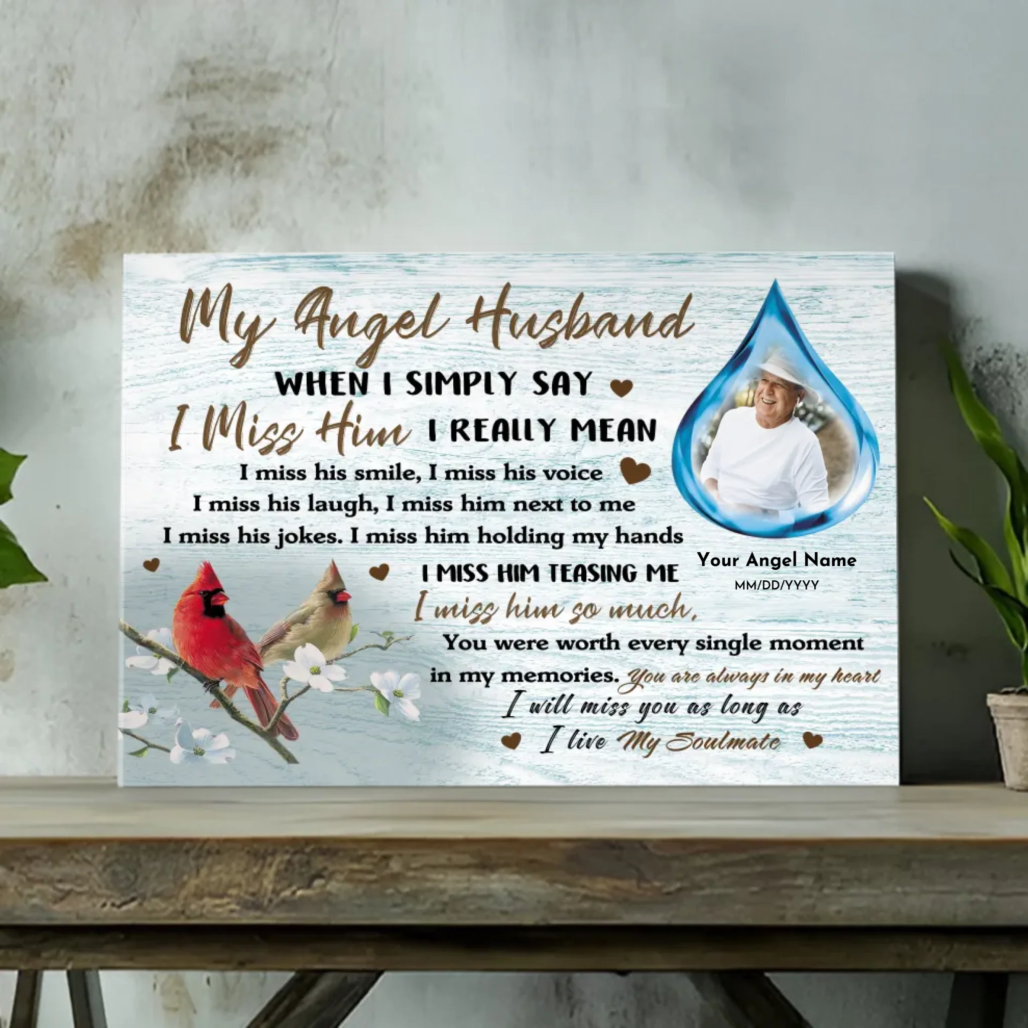 Custom Memorial Canvas for Wife - My Angel Husband | 89Prints