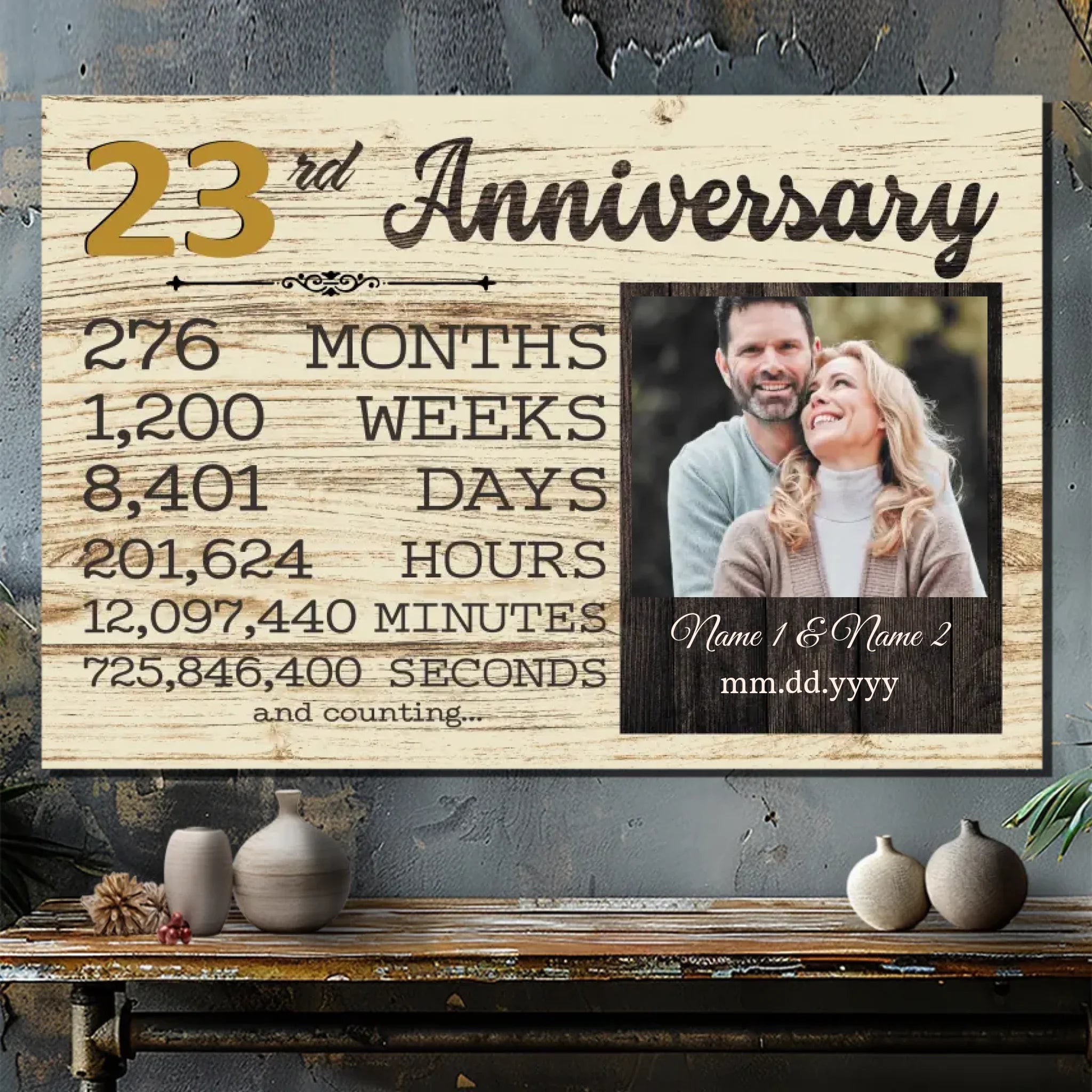 Personalized 23rd Anniversary Canvas - Custom Photo & Name Art
