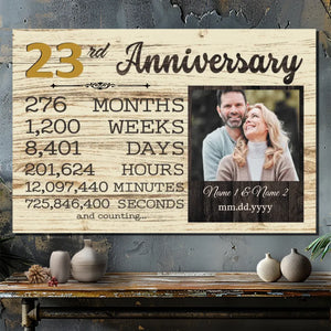 Personalized 23rd Anniversary Canvas - Custom Photo & Name Art
