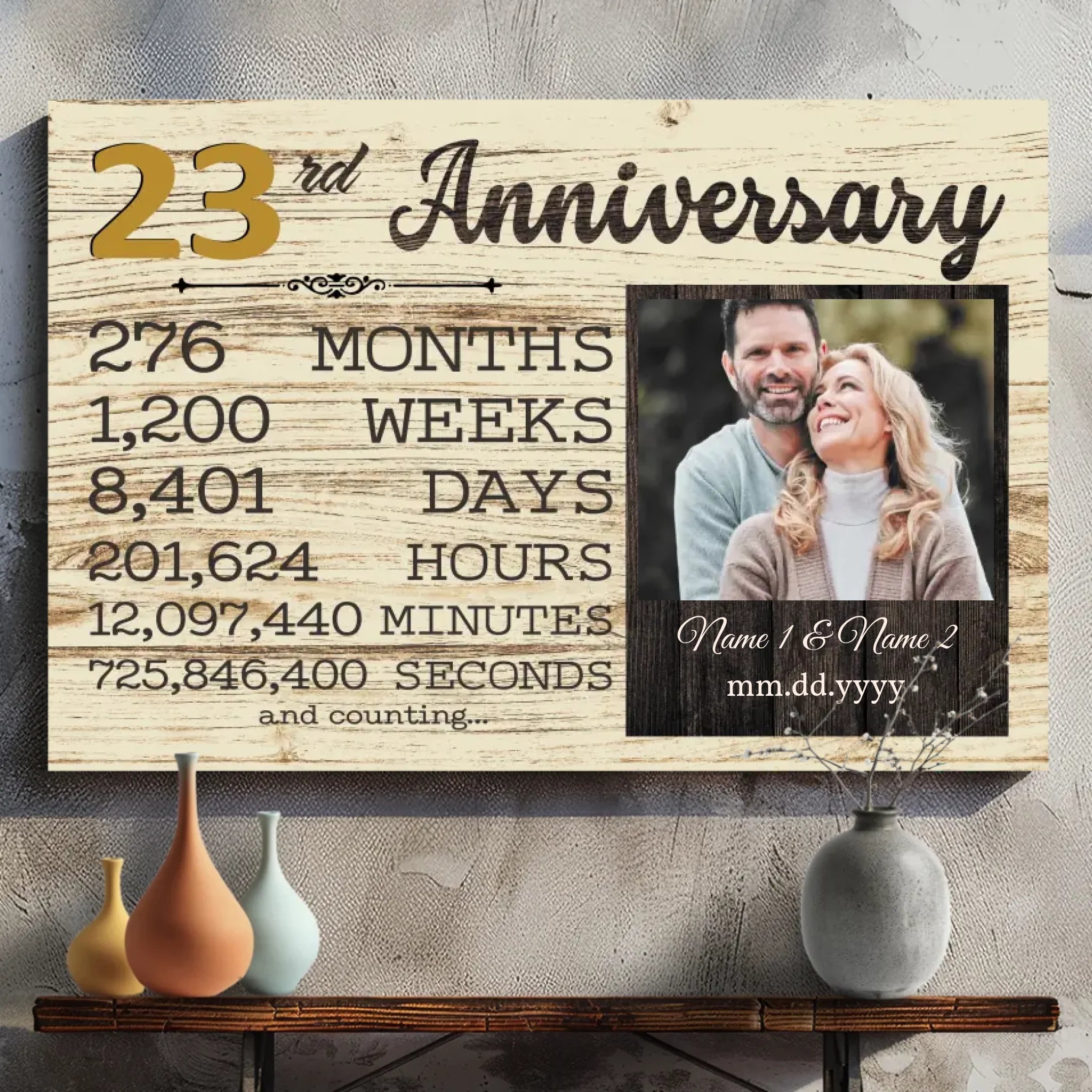 Personalized 23rd Anniversary Canvas - Custom Photo & Name Art