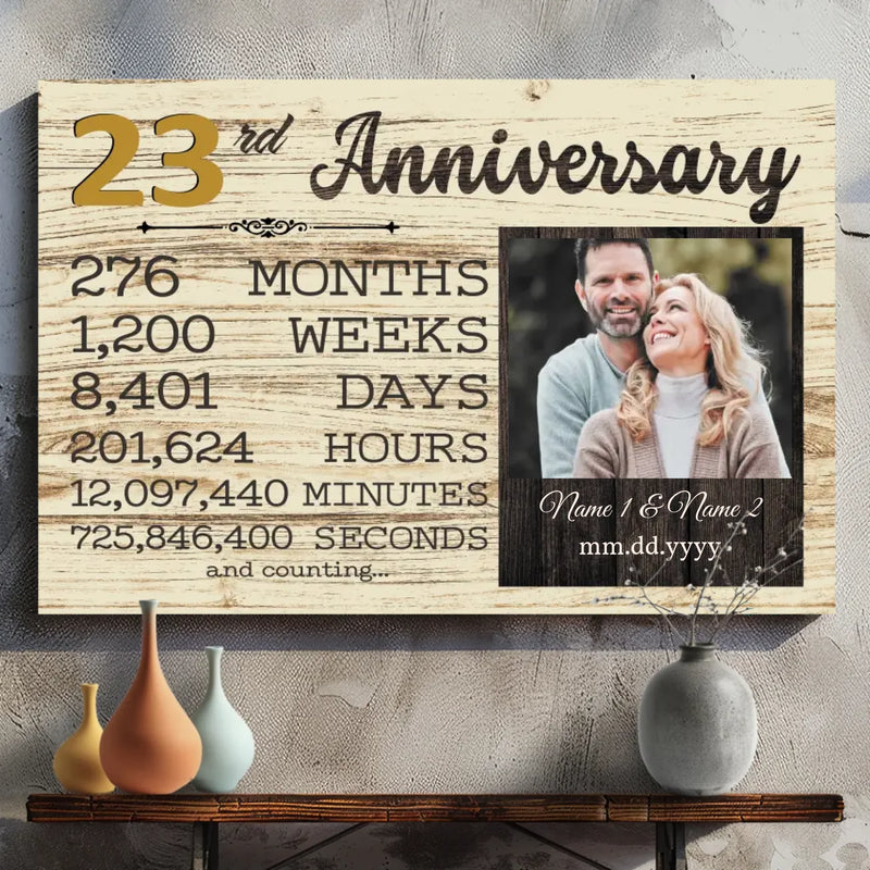 Personalized 23rd Anniversary Canvas - Custom Photo & Name Art
