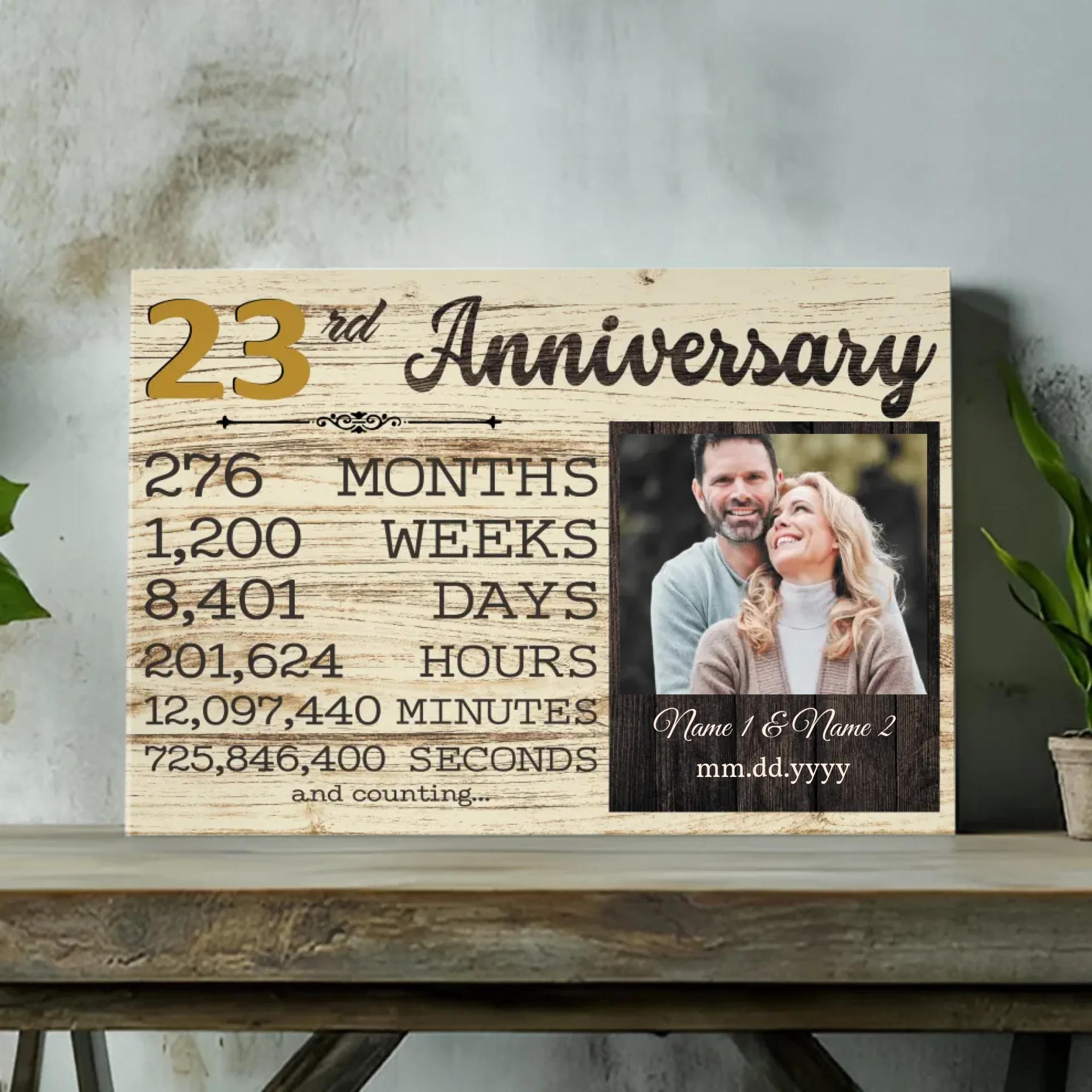 Personalized 23rd Anniversary Canvas - Custom Photo & Name Art