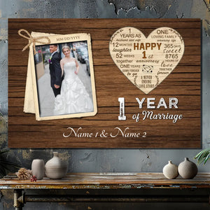 One Year of Love - Custom 1st Anniversary Canvas Art At 89Prints