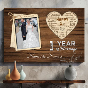 One Year of Love - Custom 1st Anniversary Canvas Art At 89Prints