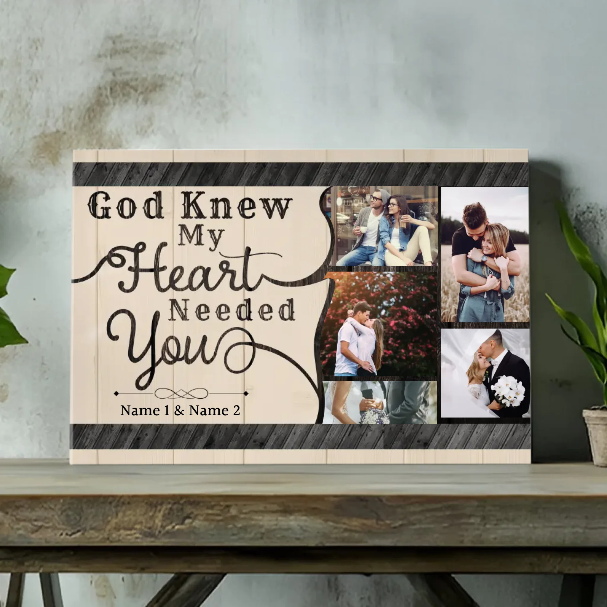 God Knew My Heart Needed You - Personalized Canvas for Couples