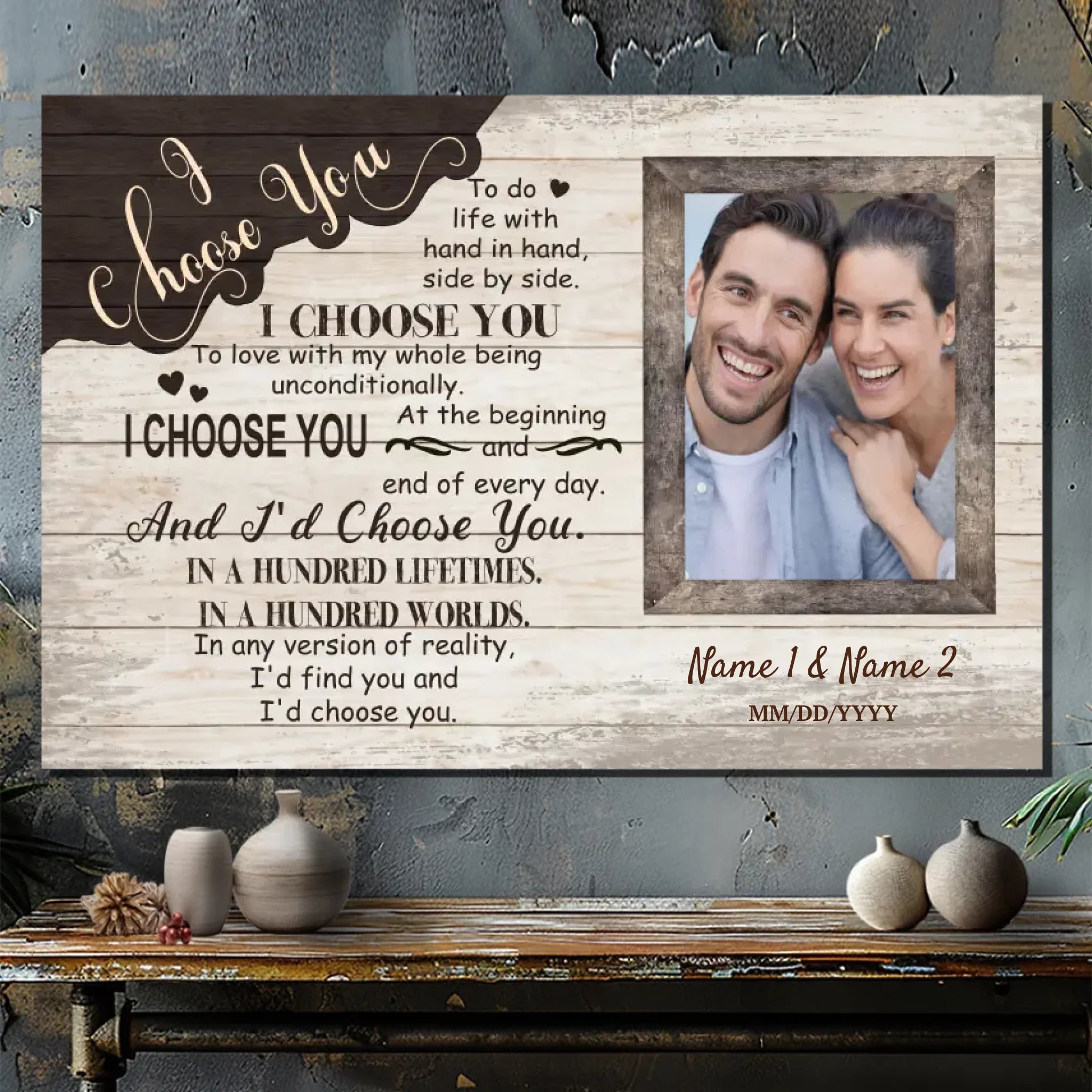 Personalized Romantic Canvas Wall Art – Custom Photo & Names