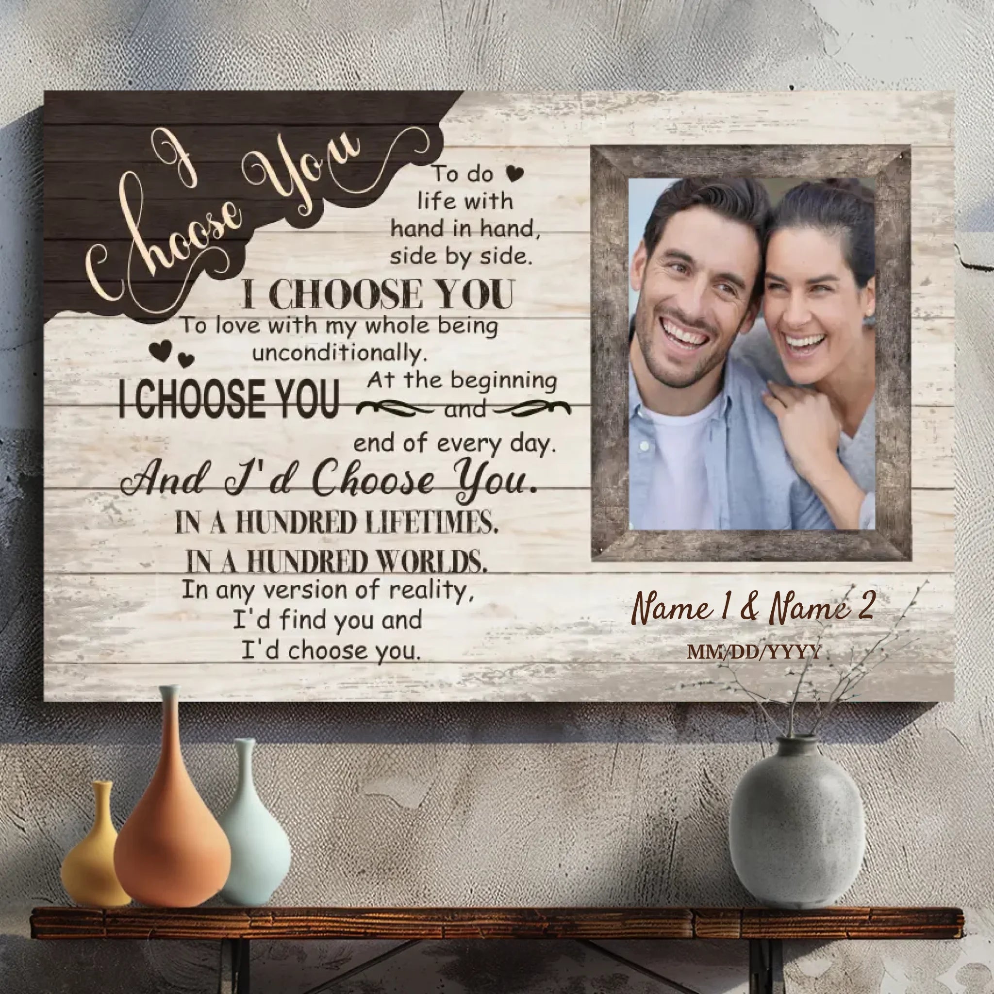 Personalized Romantic Canvas Wall Art – Custom Photo & Names