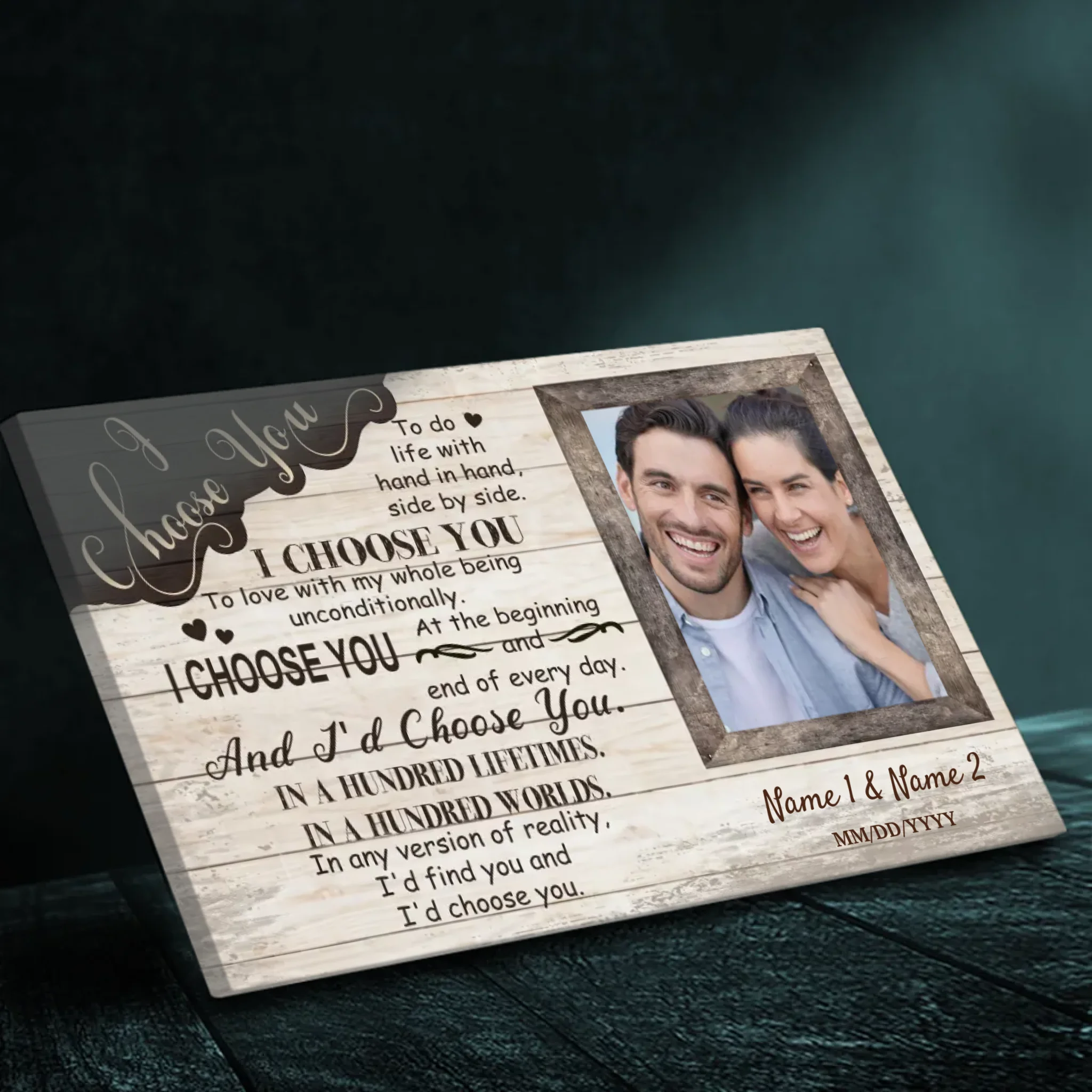 Personalized Romantic Canvas Wall Art – Custom Photo & Names