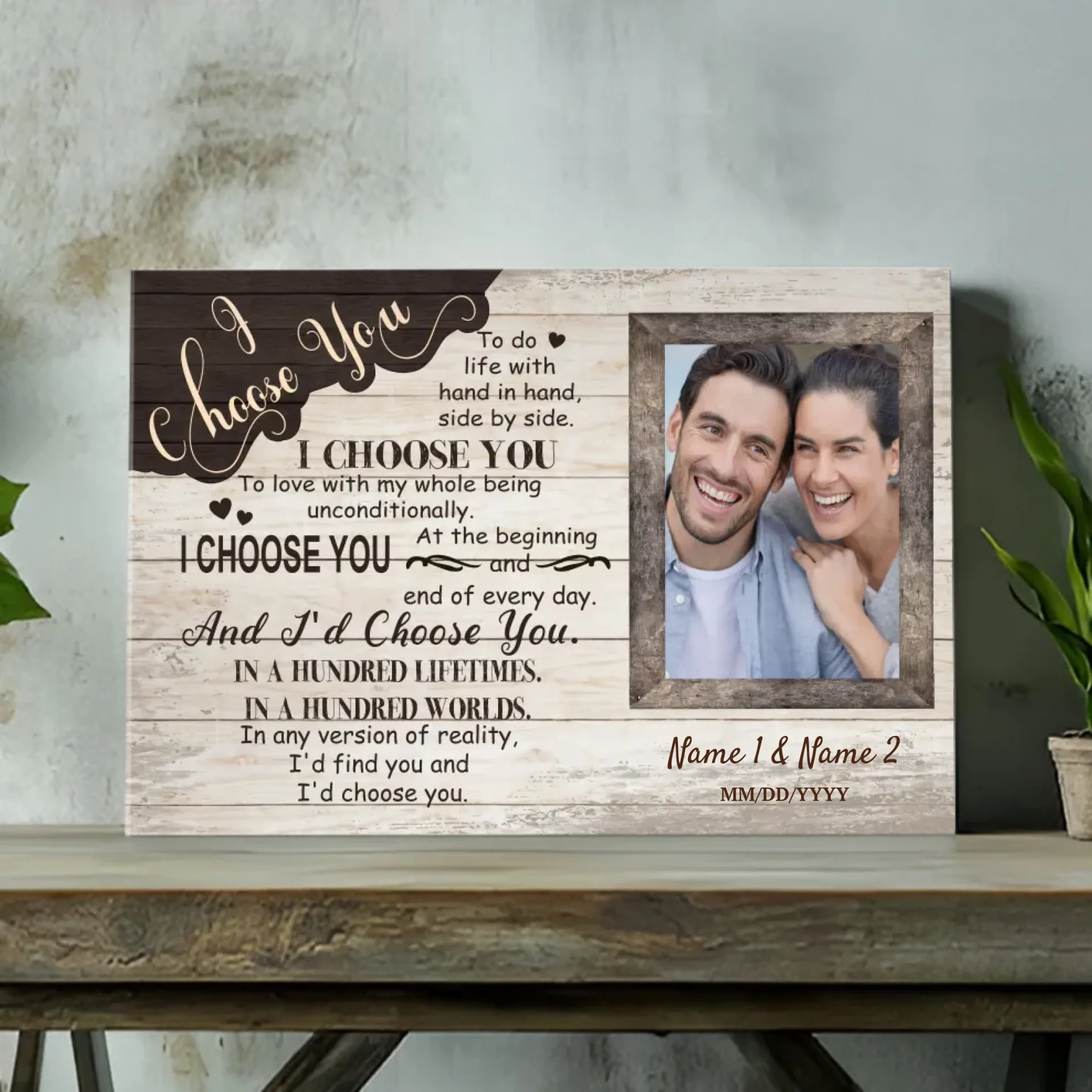 Personalized Romantic Canvas Wall Art – Custom Photo & Names