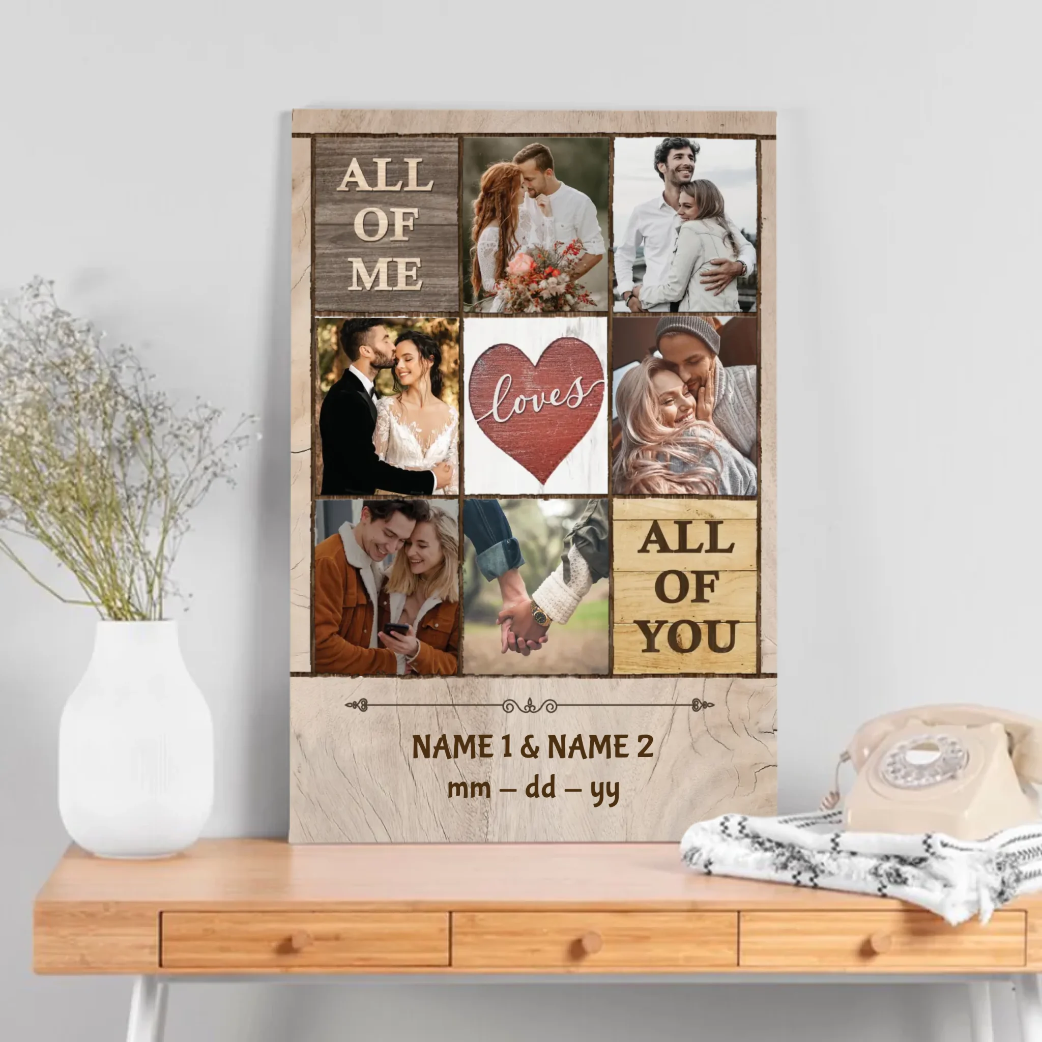 Custom Canvas for Couples – ‘All of Me Loves All of You’ Personalized Artwork