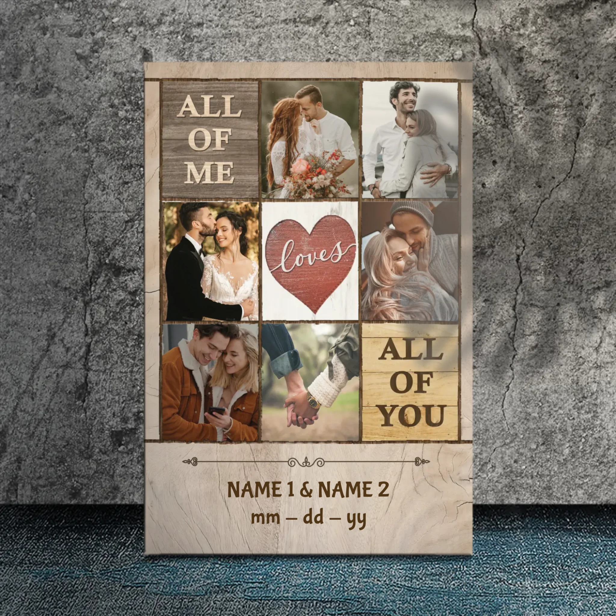 Custom Canvas for Couples – ‘All of Me Loves All of You’ Personalized Artwork
