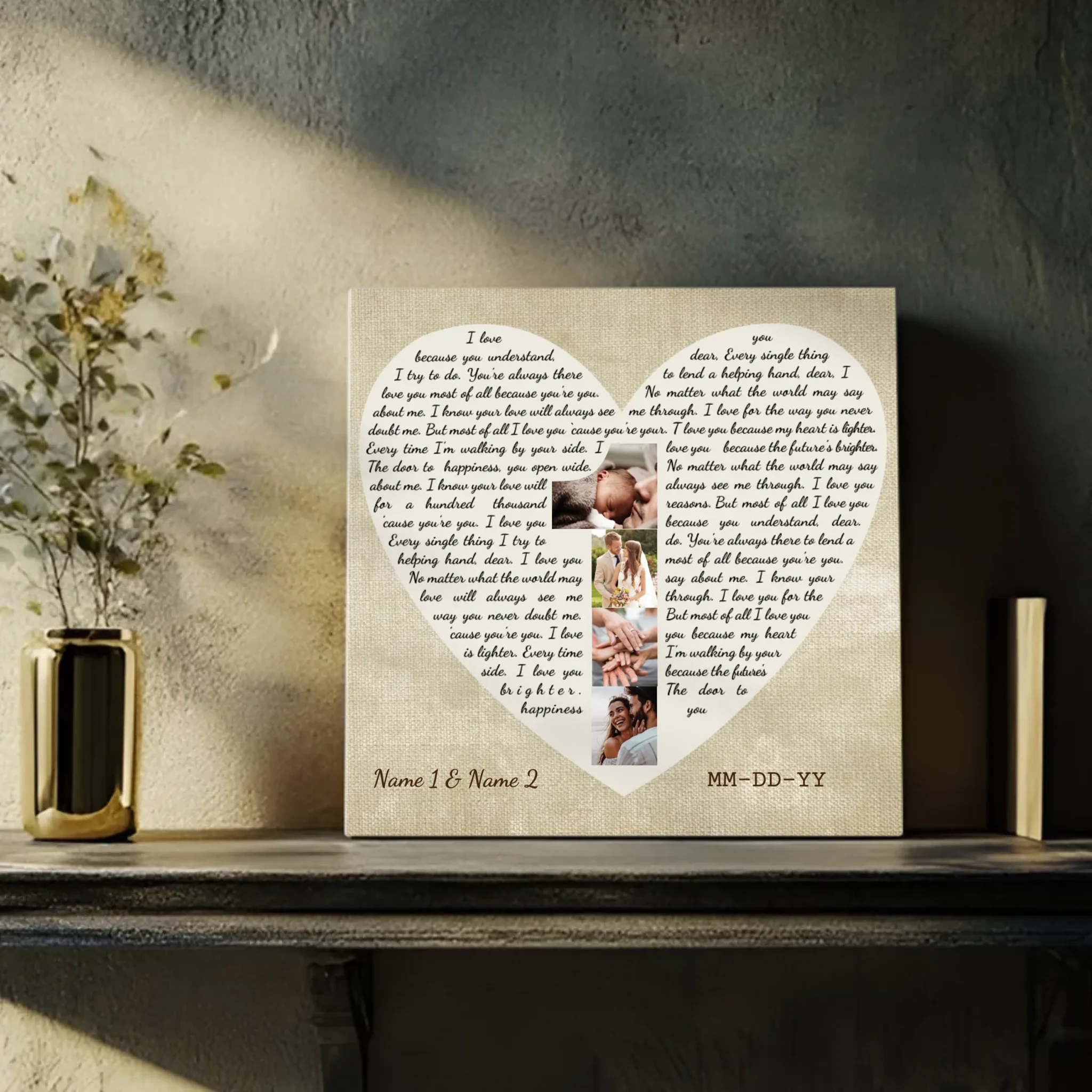 Personalized 1st Anniversary Love Heart Canvas - Gift for Couples | 89Prints