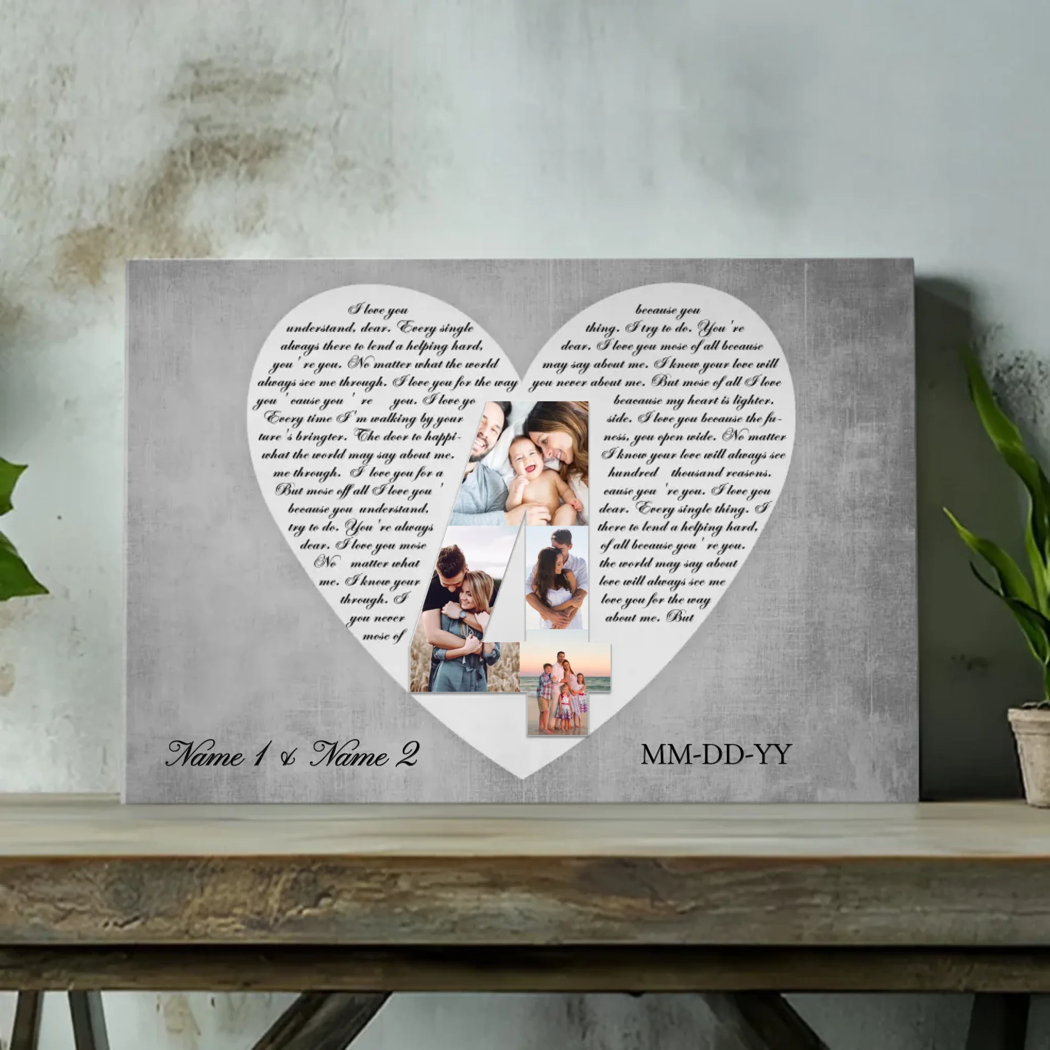 Personalized 4th Anniversary Canvas - Custom Photo & Name Art for Couples