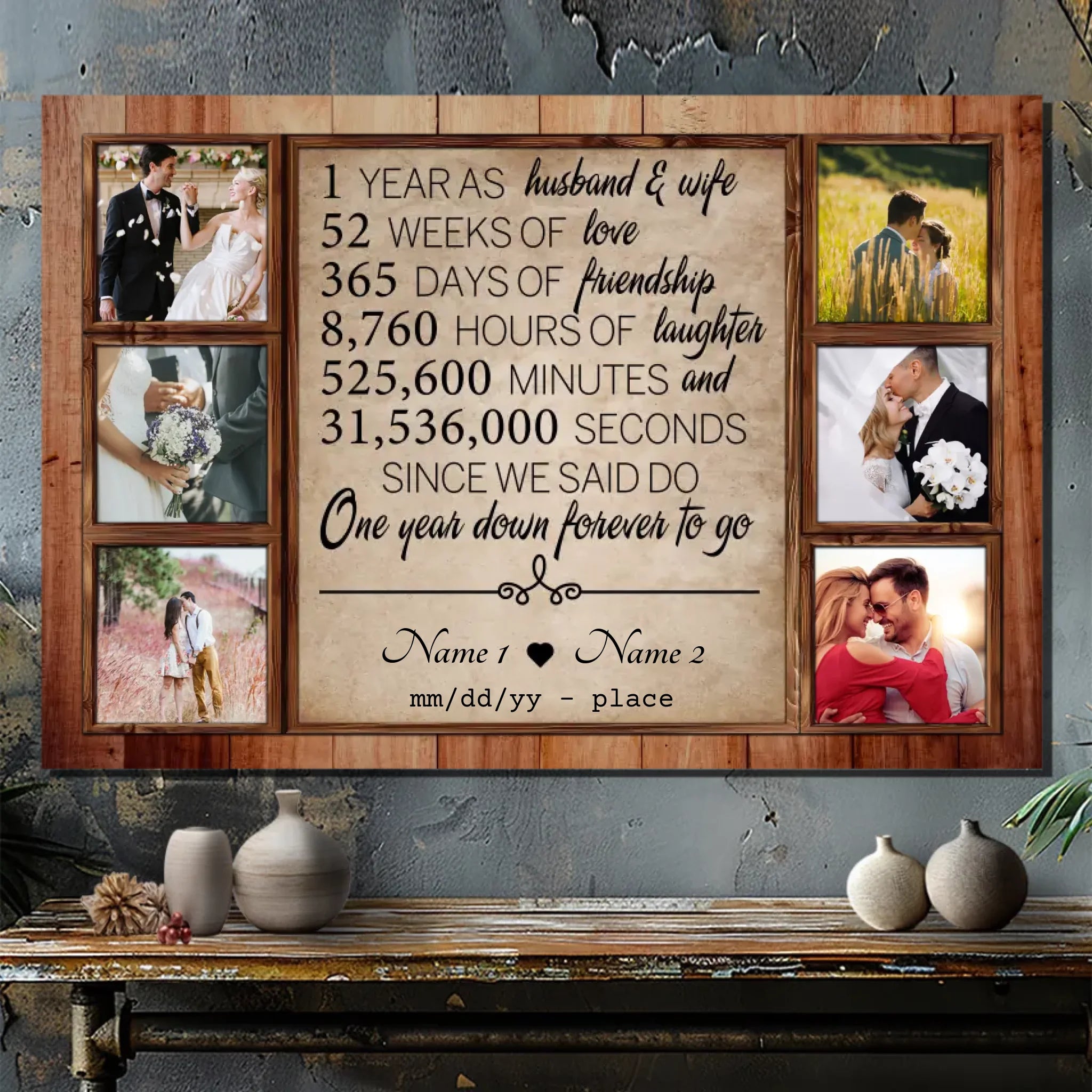 Personalized 1st Anniversary Canvas - Custom Photo & Name Art for Couples
