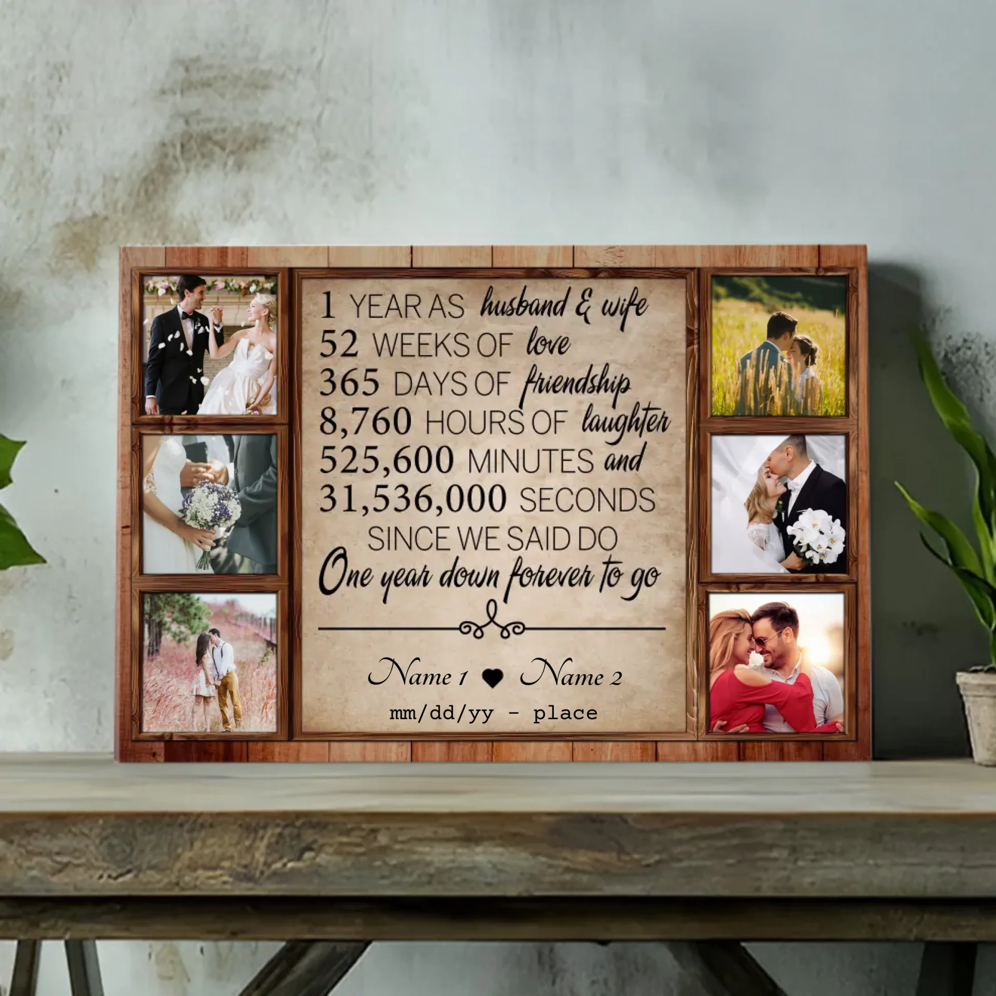 Personalized 1st Anniversary Canvas - Custom Photo & Name Art for Couples