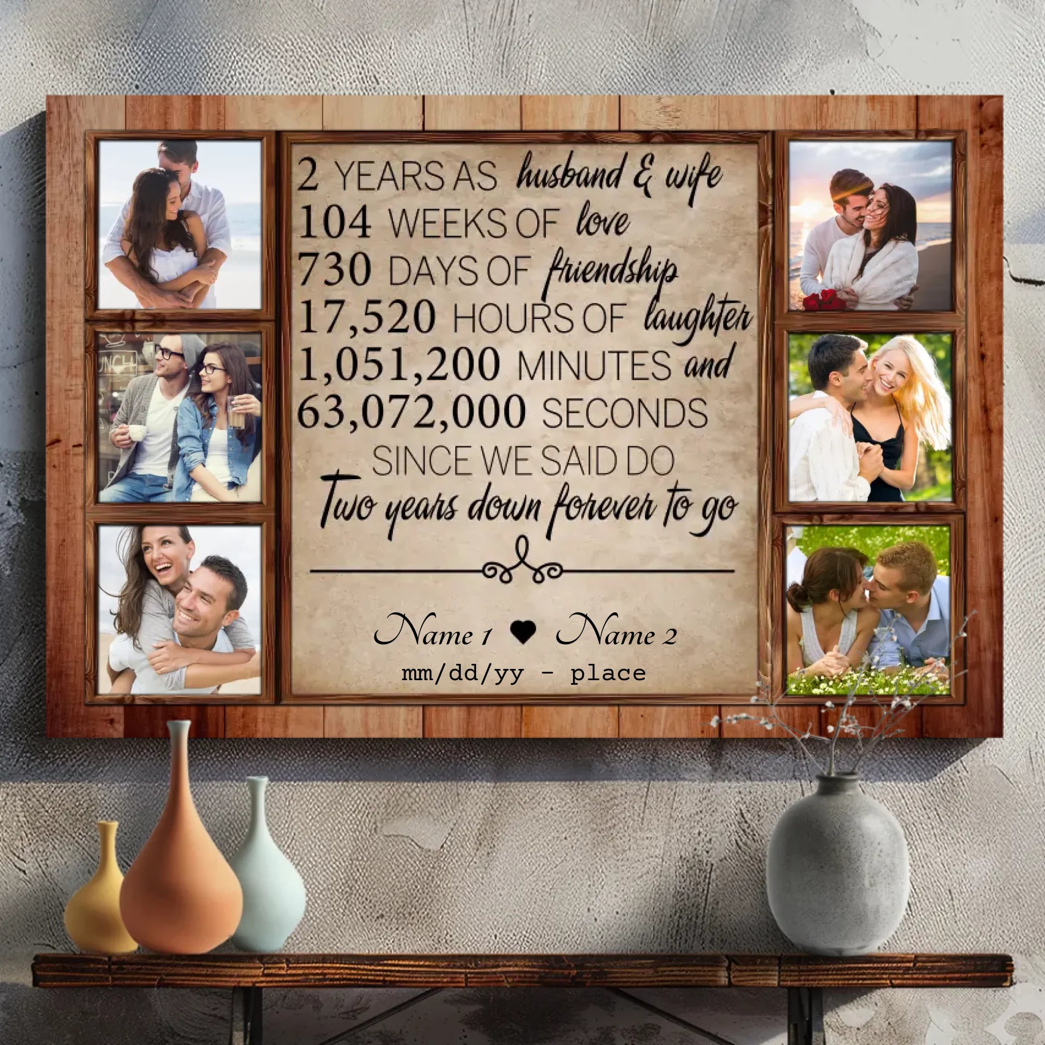 Personalized 2nd Anniversary Canvas - Custom Photo & Name | 89Prints