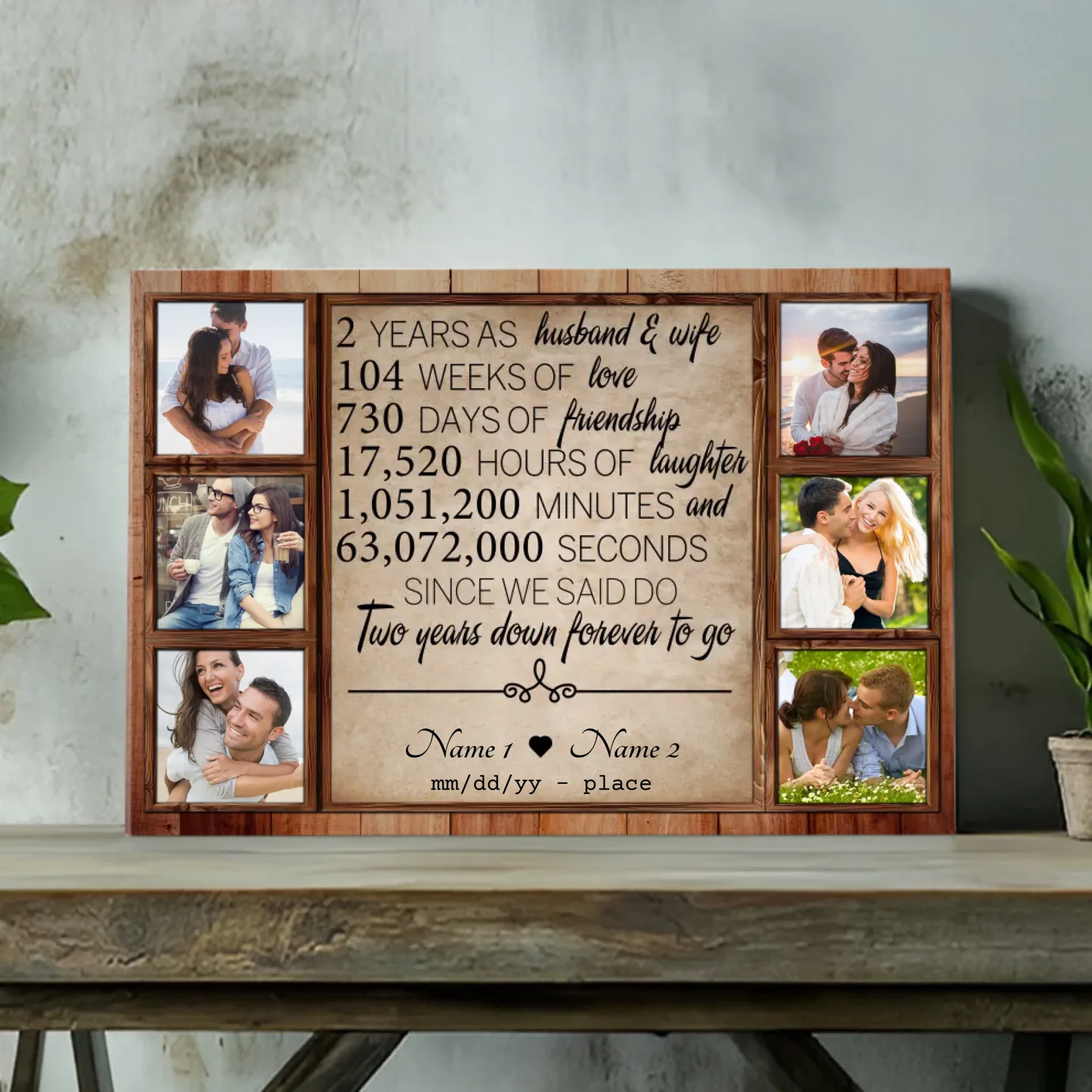 Personalized 2nd Anniversary Canvas - Custom Photo & Name | 89Prints