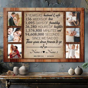Personalized 3rd Anniversary Canvas - Custom Name & 6 Photo Collage for Couples