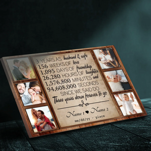 Personalized 3rd Anniversary Canvas - Custom Name & 6 Photo Collage for Couples