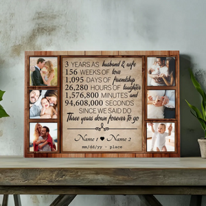 Personalized 3rd Anniversary Canvas - Custom Name & 6 Photo Collage for Couples