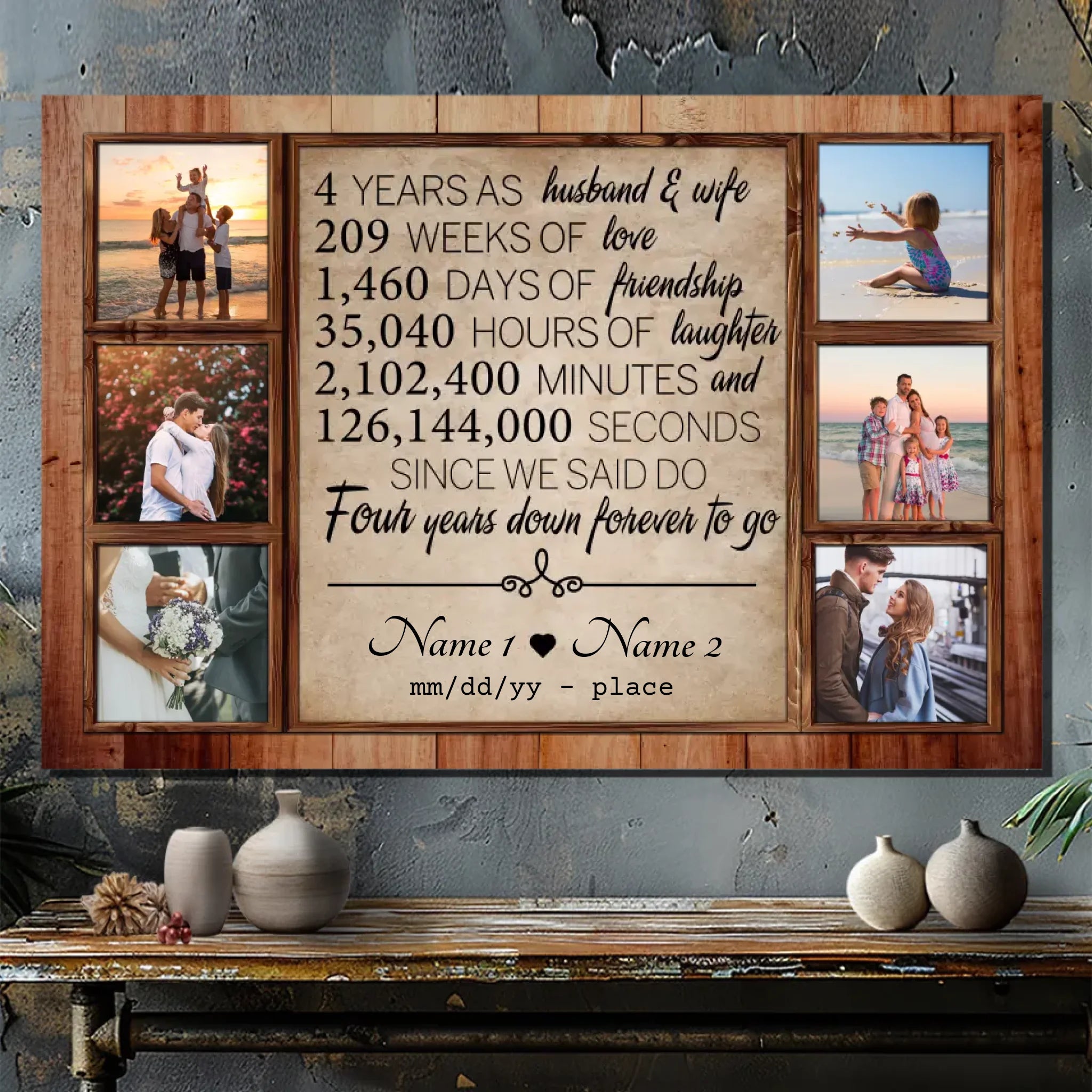 Custom 4th Anniversary Canvas - Personalize with 6 Photos and Names