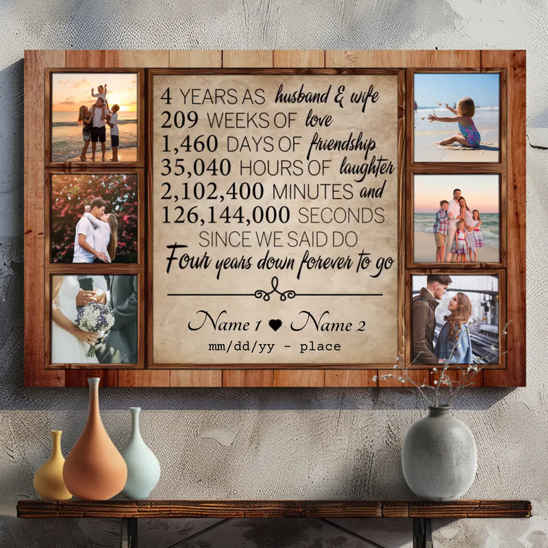Custom 4th Anniversary Canvas - Personalize with 6 Photos and Names