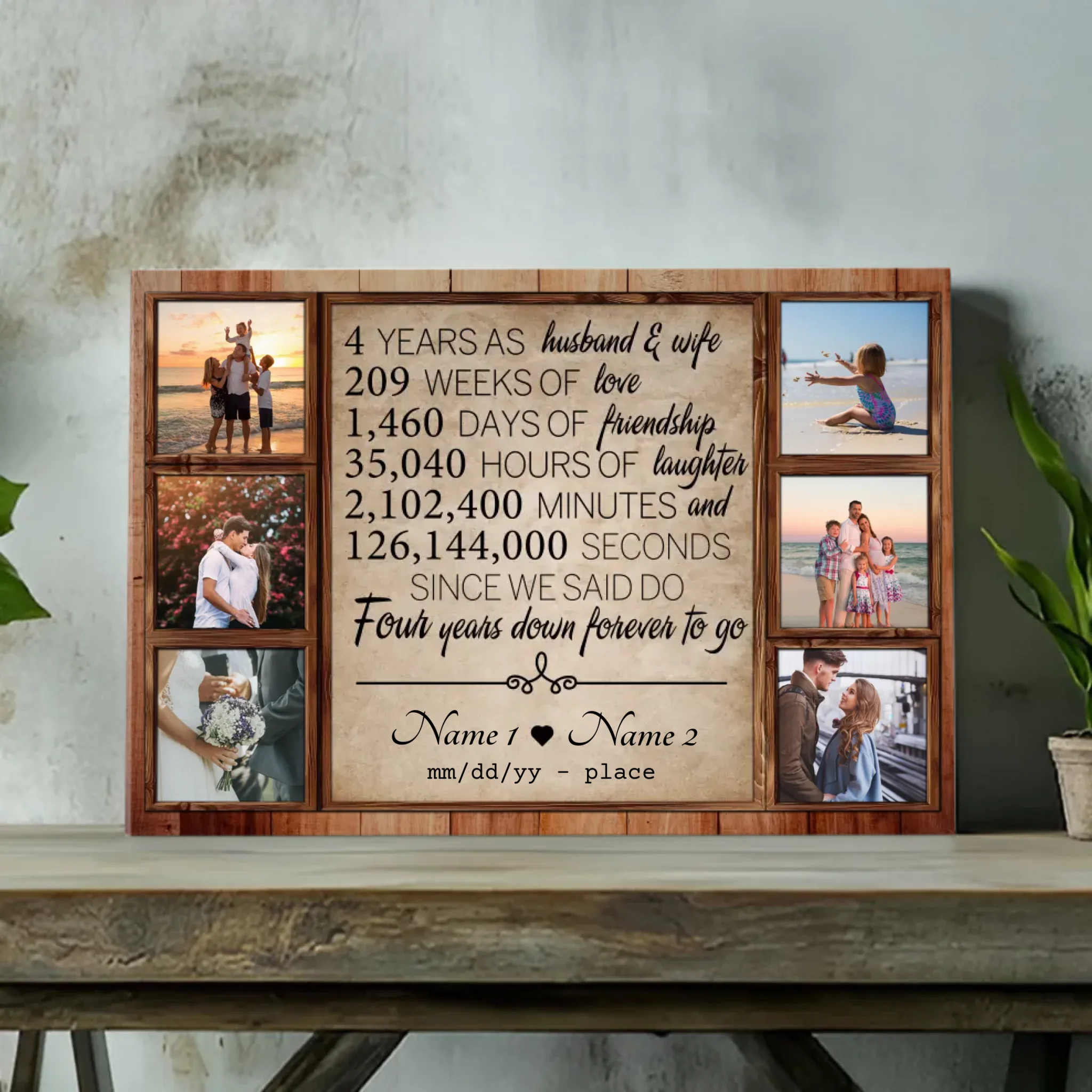 Custom 4th Anniversary Canvas - Personalize with 6 Photos and Names