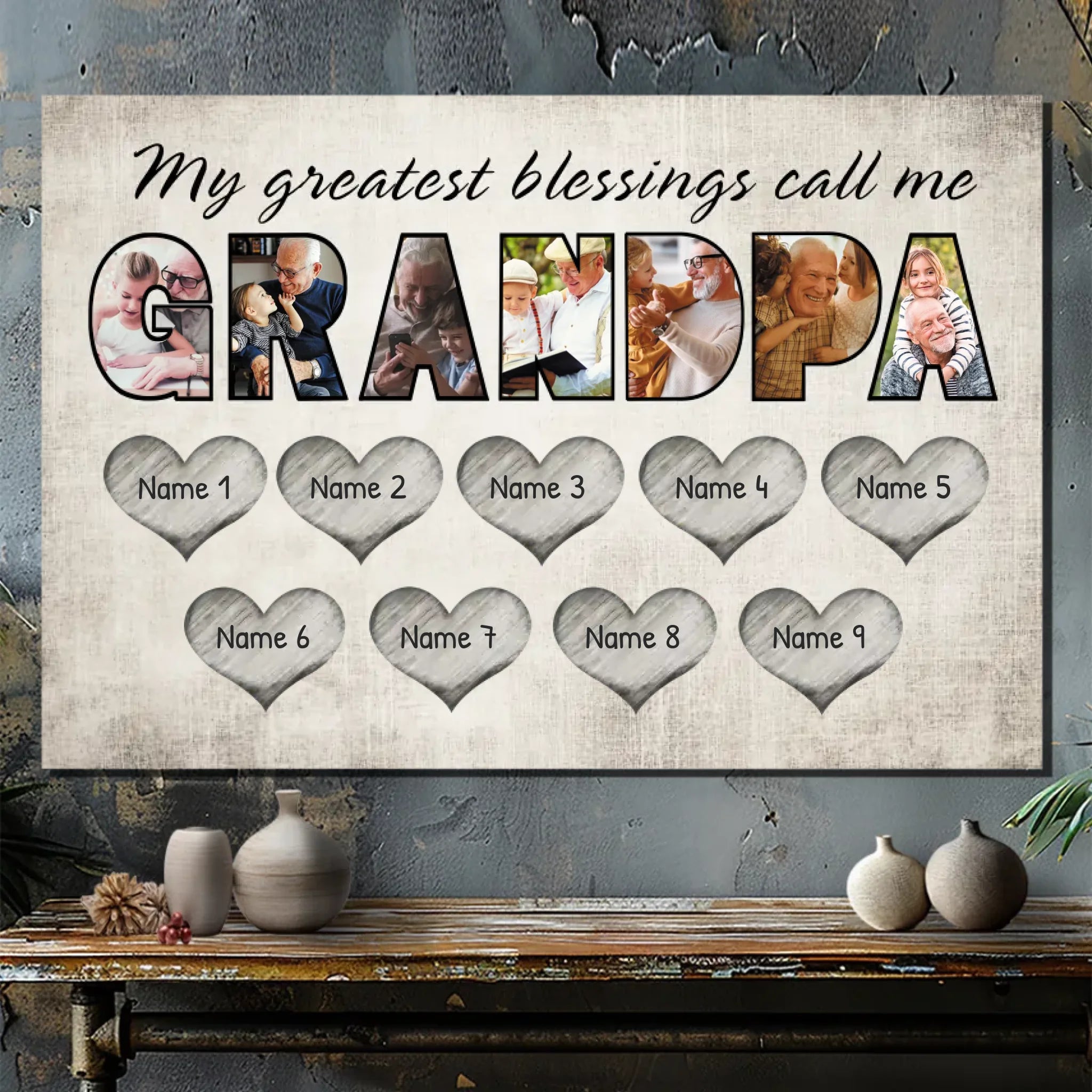 My Greatest Blessing Is Calling Me Grandpa - Personalized Canvas Gift