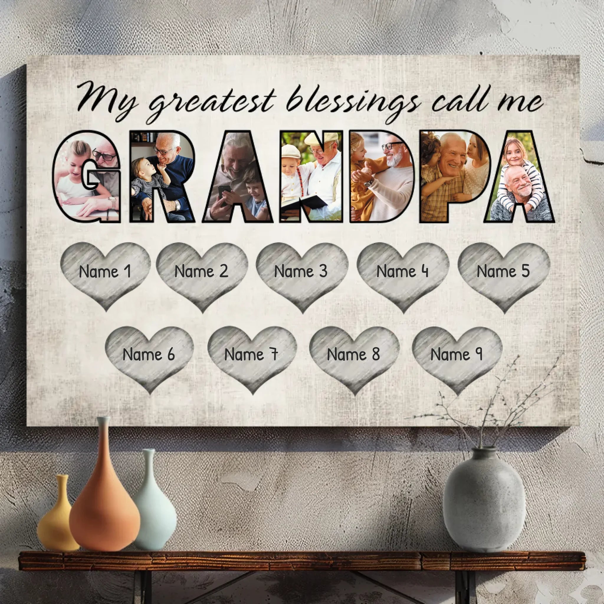 My Greatest Blessing Is Calling Me Grandpa - Personalized Canvas Gift