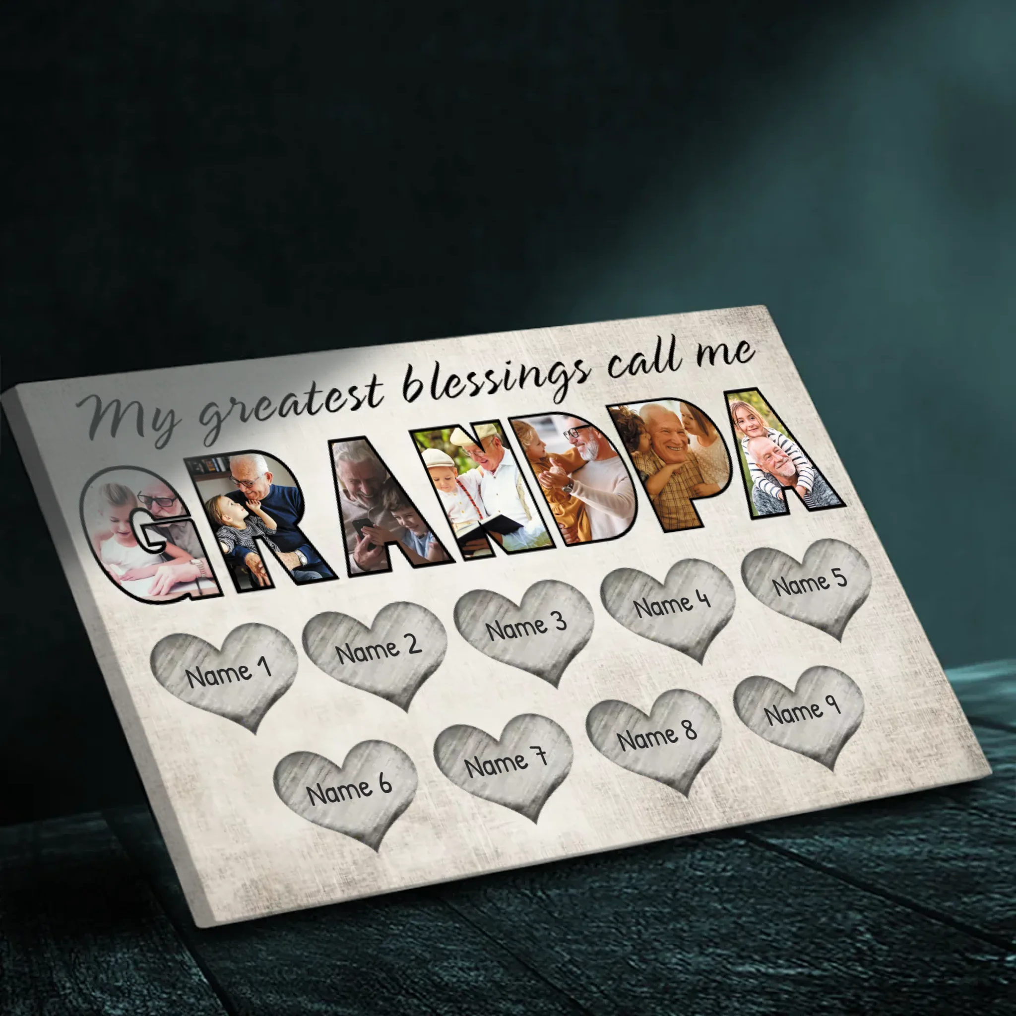 My Greatest Blessing Is Calling Me Grandpa - Personalized Canvas Gift