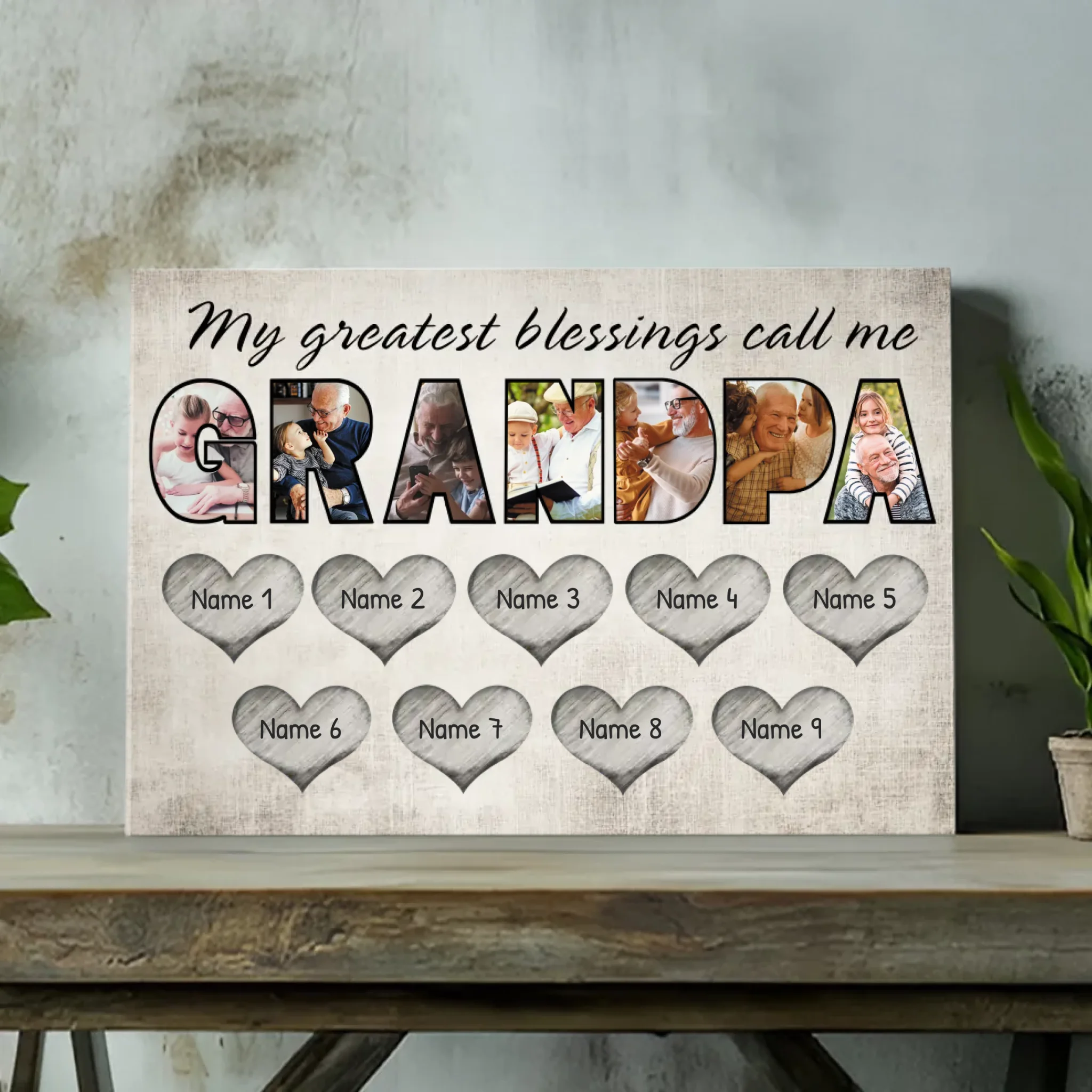 My Greatest Blessing Is Calling Me Grandpa - Personalized Canvas Gift