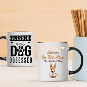 A Woman Cannot Survive on Beer Alone Mug – Funny Beer & Dog Lover Gift for Her - 89Prints