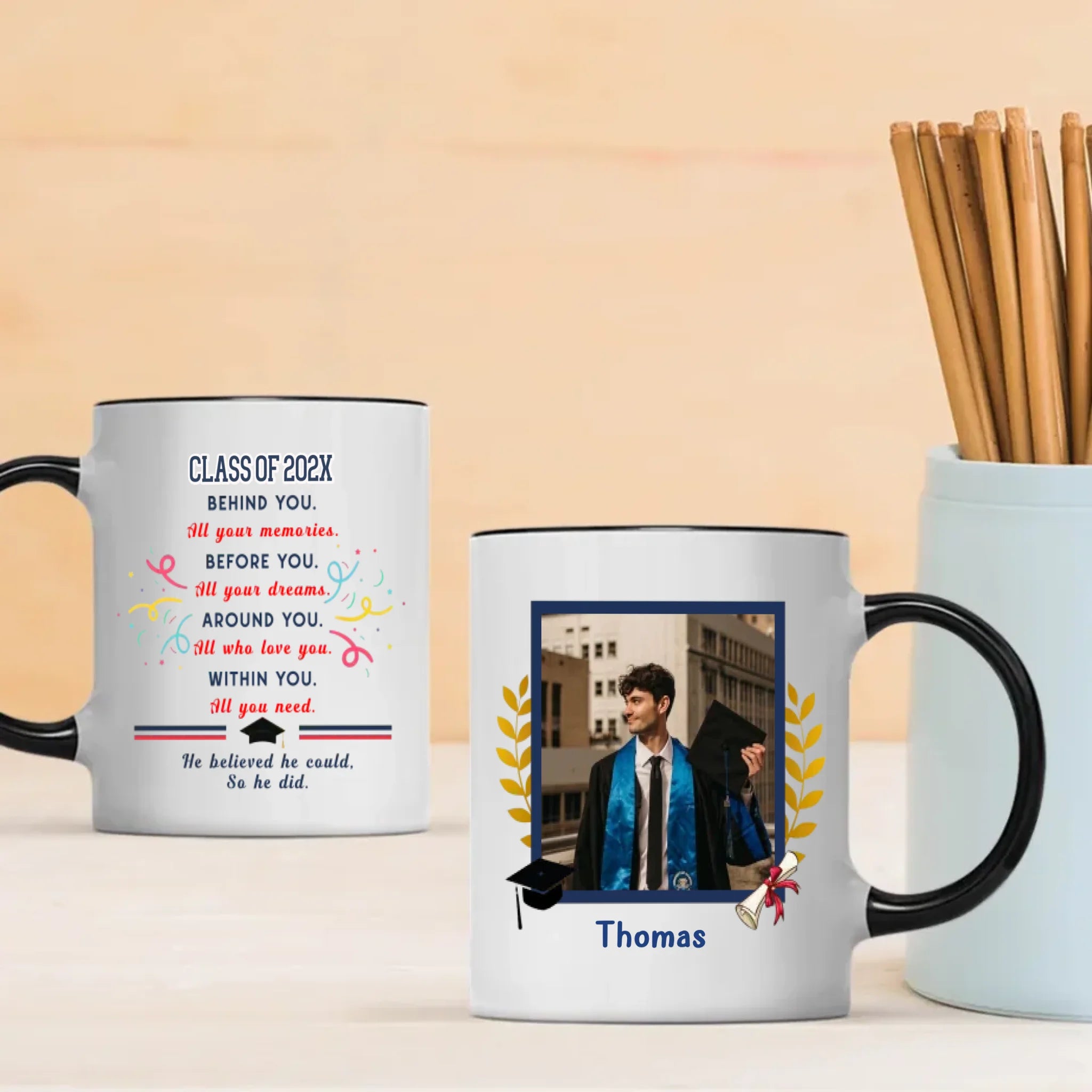 Graduation Gift Mug  – Elegant Personalized Gift with Heartfelt Wishes for Success – 89Prints