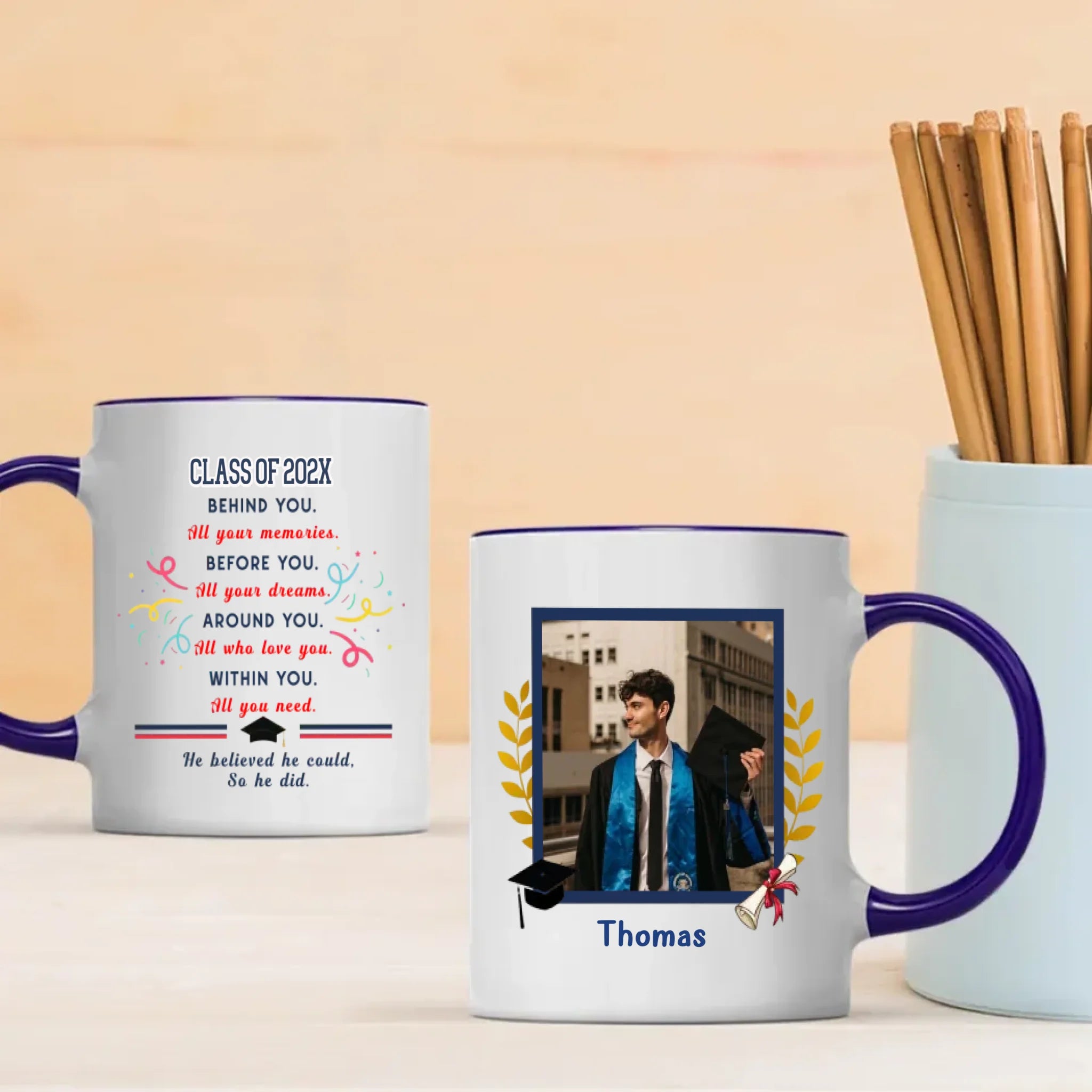 Graduation Gift Mug  – Elegant Personalized Gift with Heartfelt Wishes for Success – 89Prints