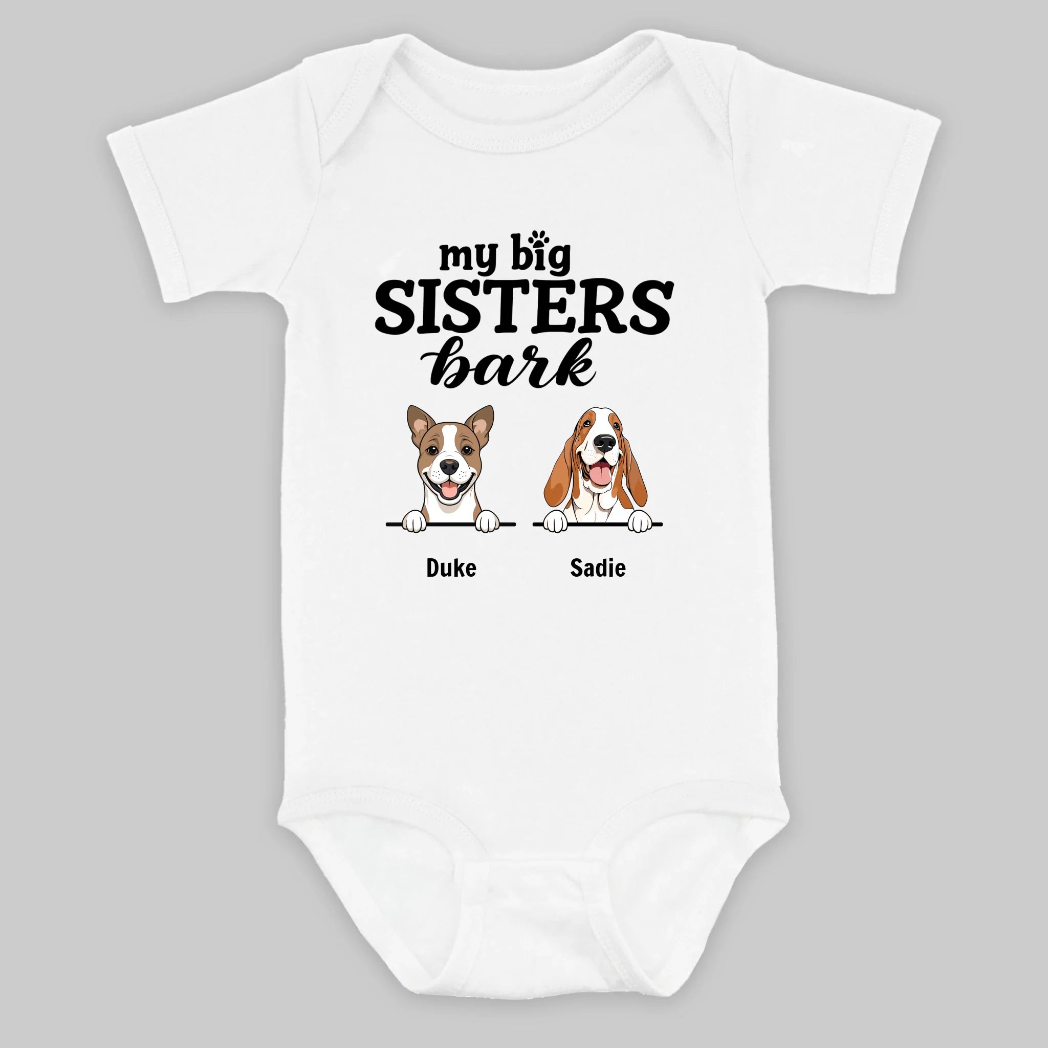 Personalized Dog Baby Onesie – “My Big Sisters Bark” Custom Bodysuit for Newborns – 89Prints