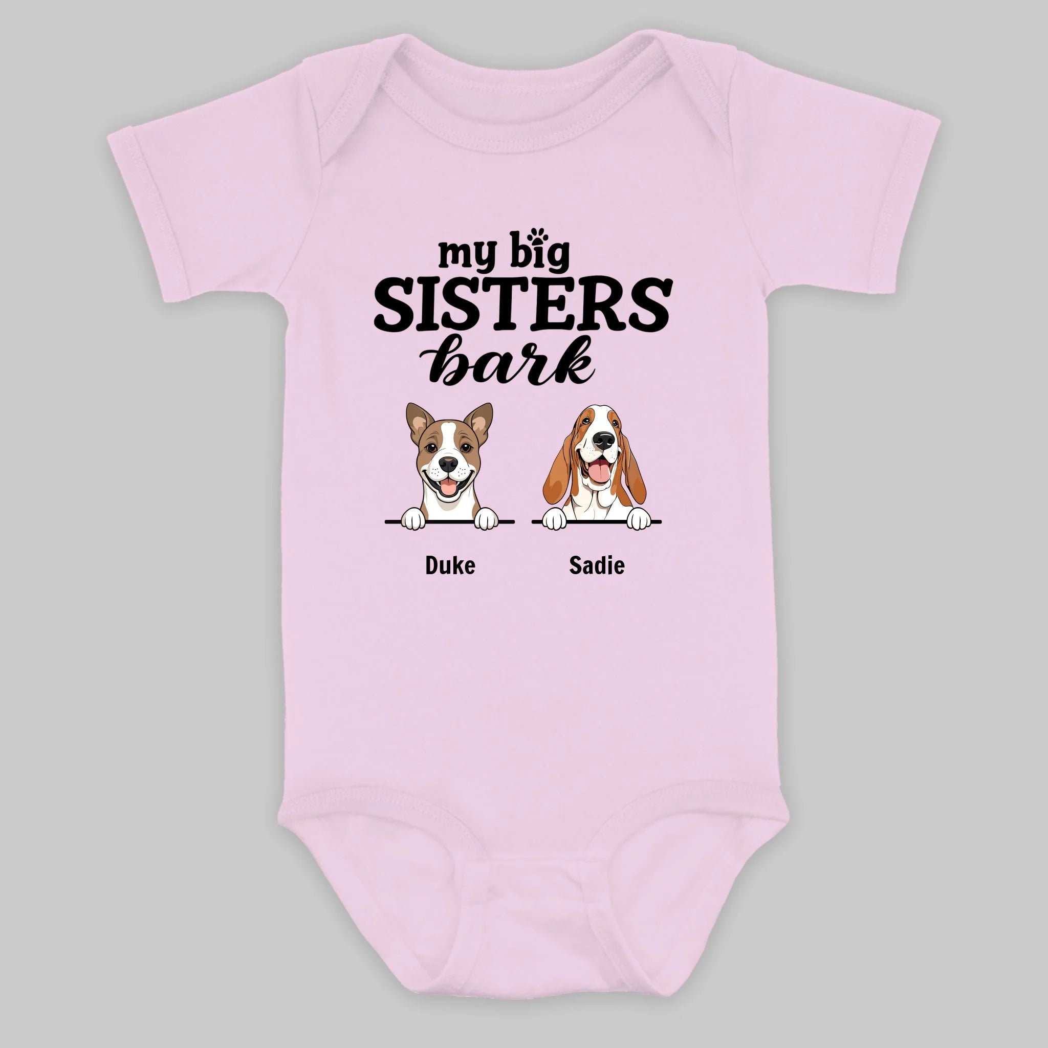 Personalized Dog Baby Onesie – “My Big Sisters Bark” Custom Bodysuit for Newborns – 89Prints