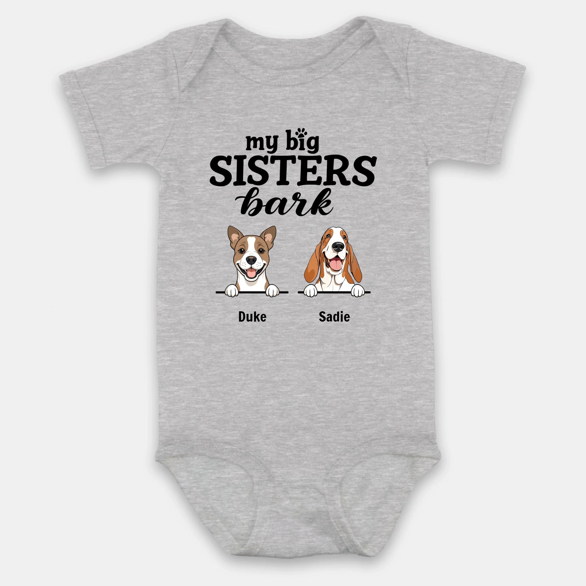 Personalized Dog Baby Onesie – “My Big Sisters Bark” Custom Bodysuit for Newborns – 89Prints