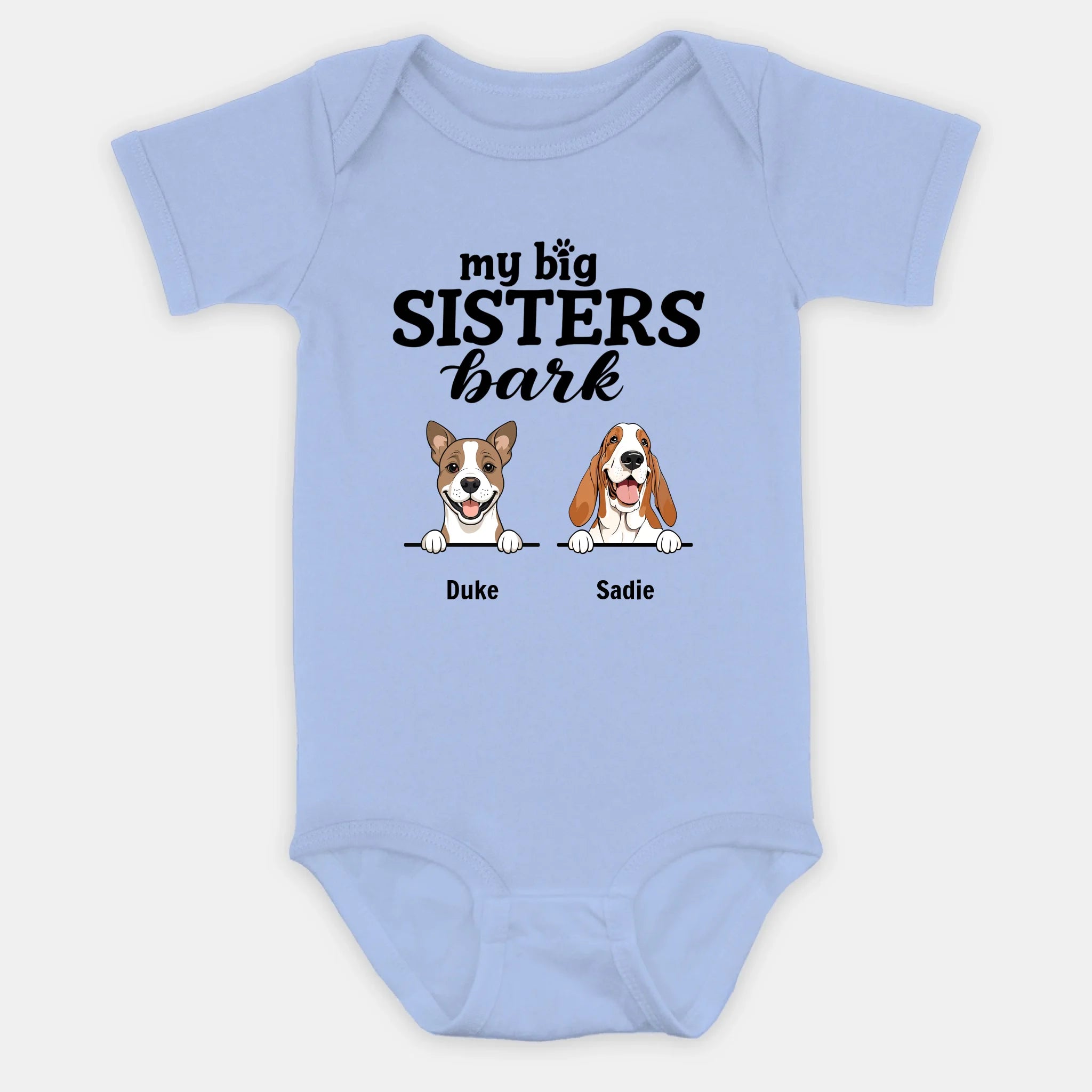 Personalized Dog Baby Onesie – “My Big Sisters Bark” Custom Bodysuit for Newborns – 89Prints