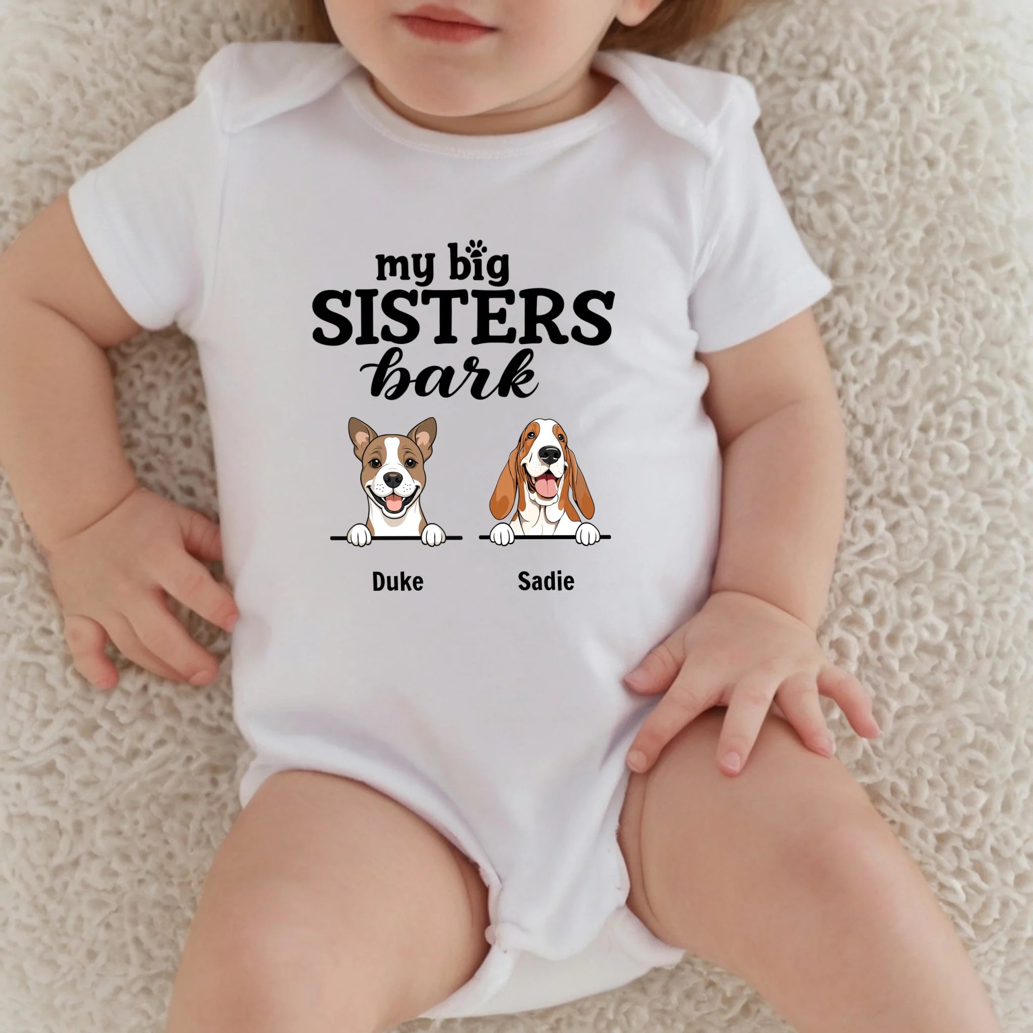 Personalized Dog Baby Onesie – “My Big Sisters Bark” Custom Bodysuit for Newborns – 89Prints