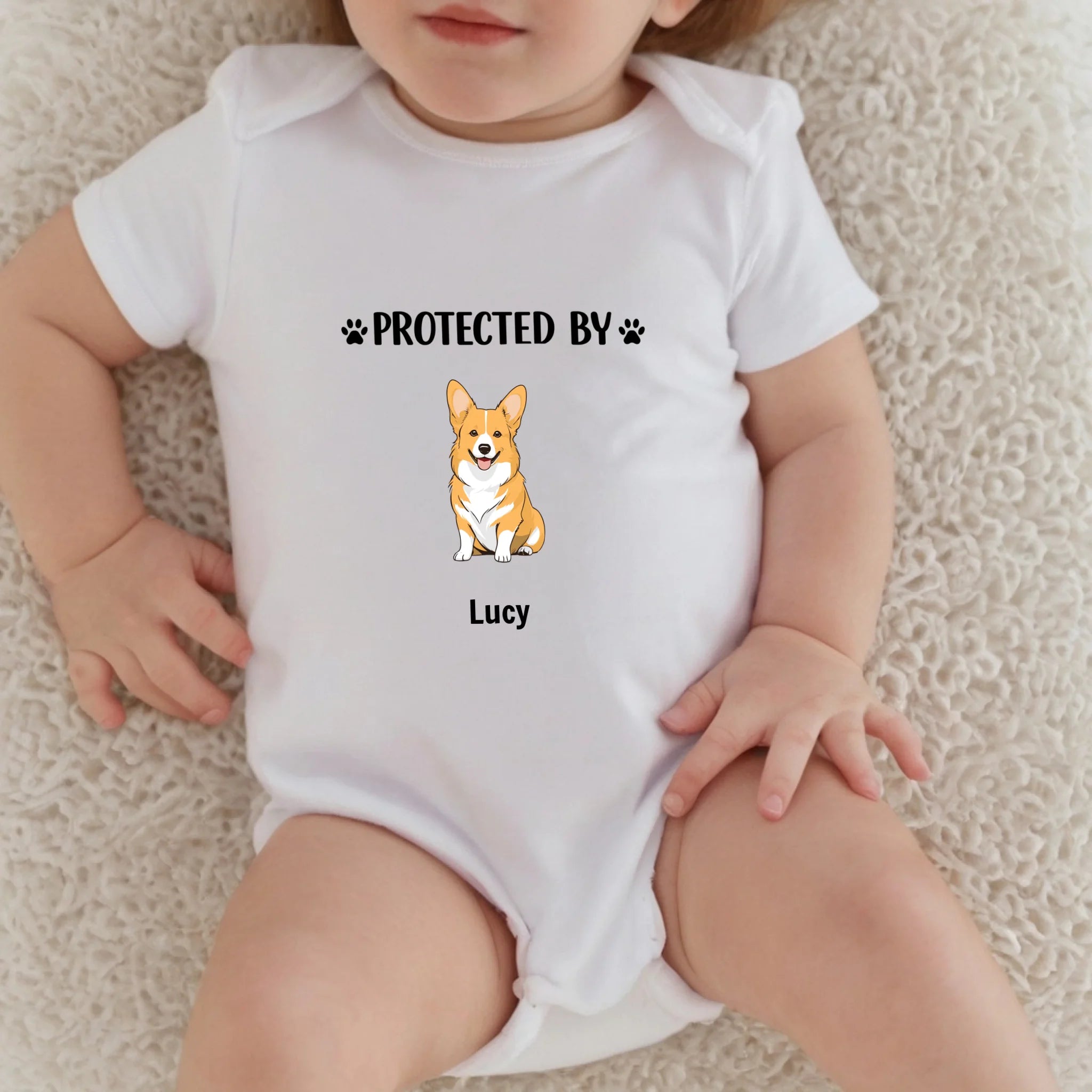Custom Dog Baby Onesie – Protected by Dog Design - 89Prints