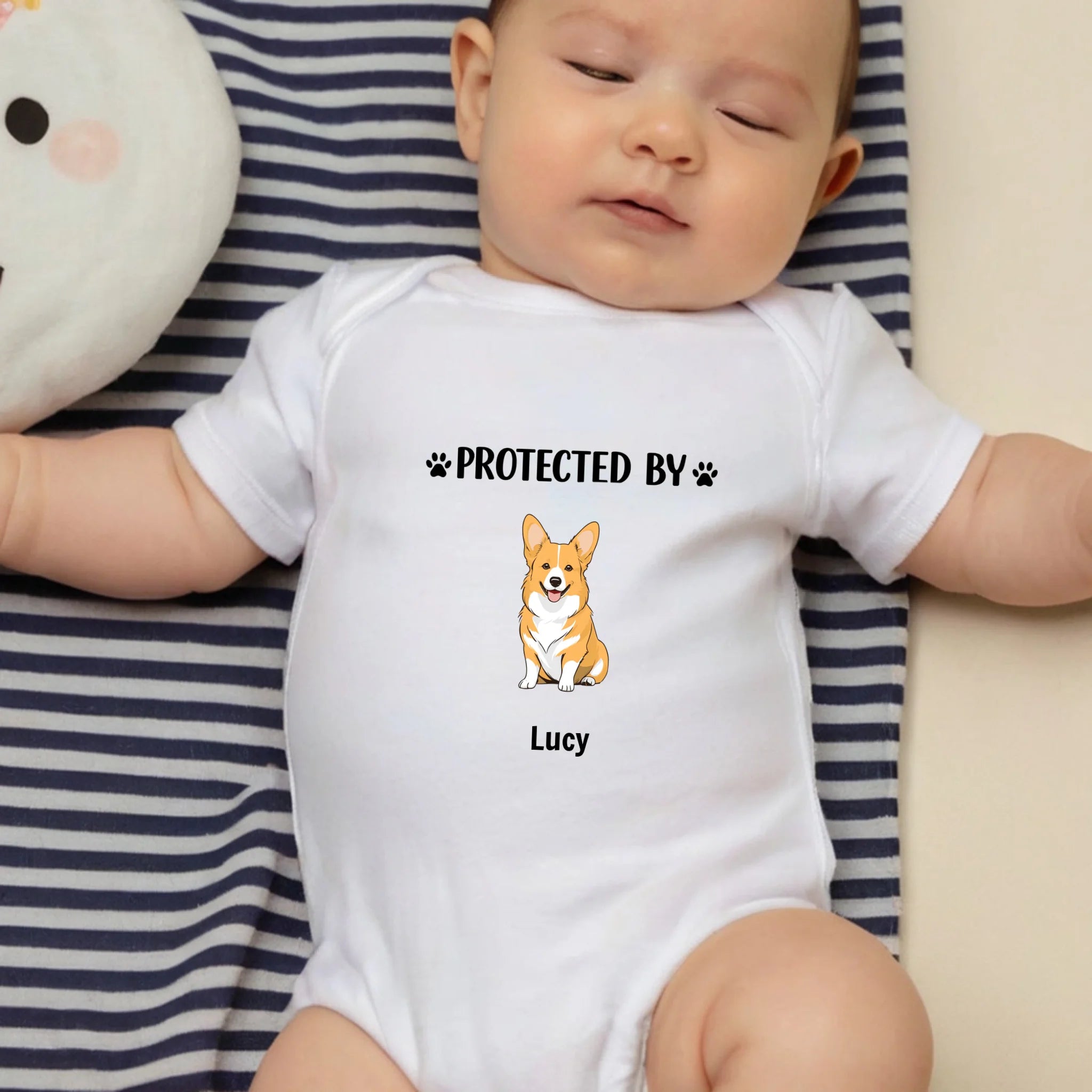 Custom Dog Baby Onesie – Protected by Dog Design - 89Prints