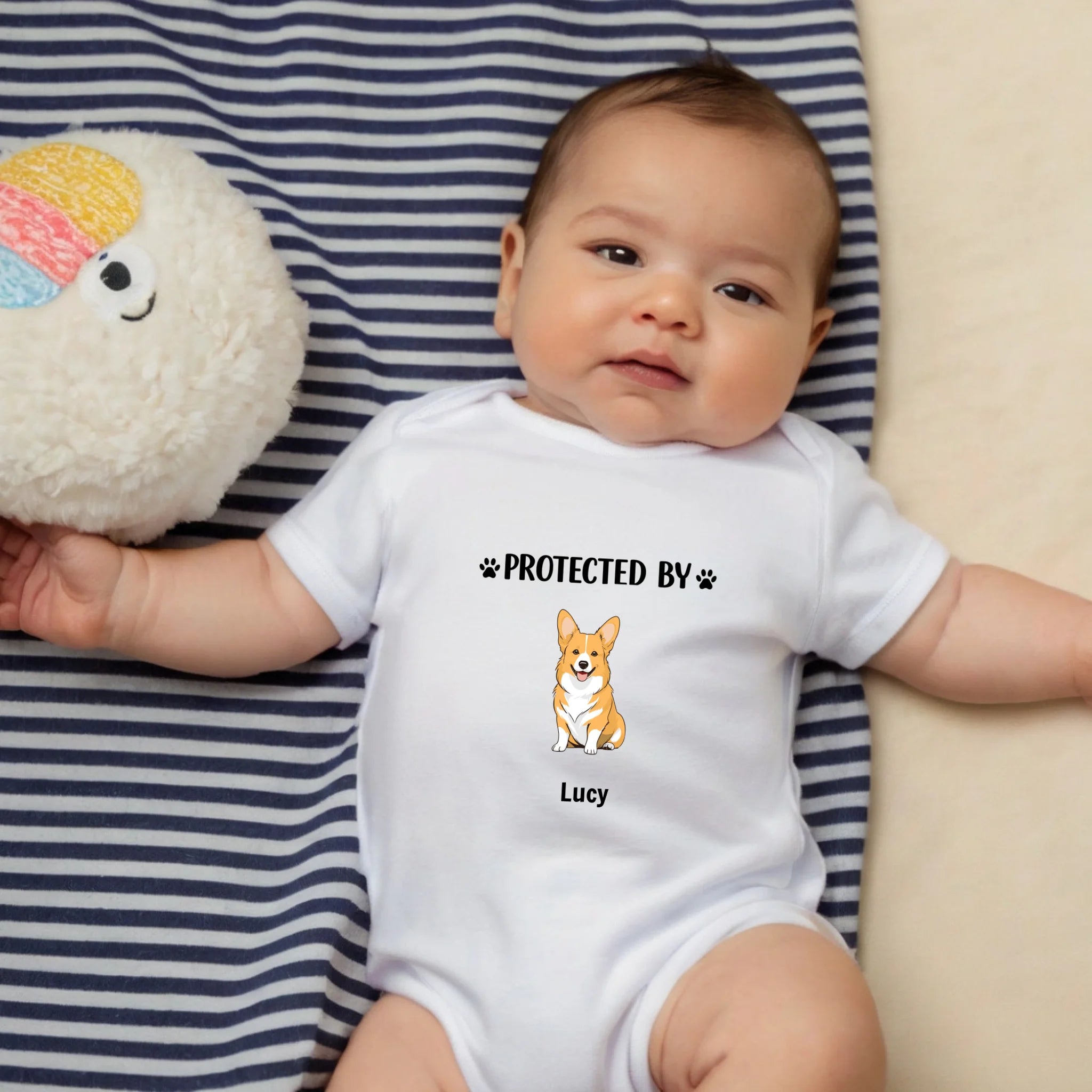 Custom Dog Baby Onesie – Protected by Dog Design - 89Prints