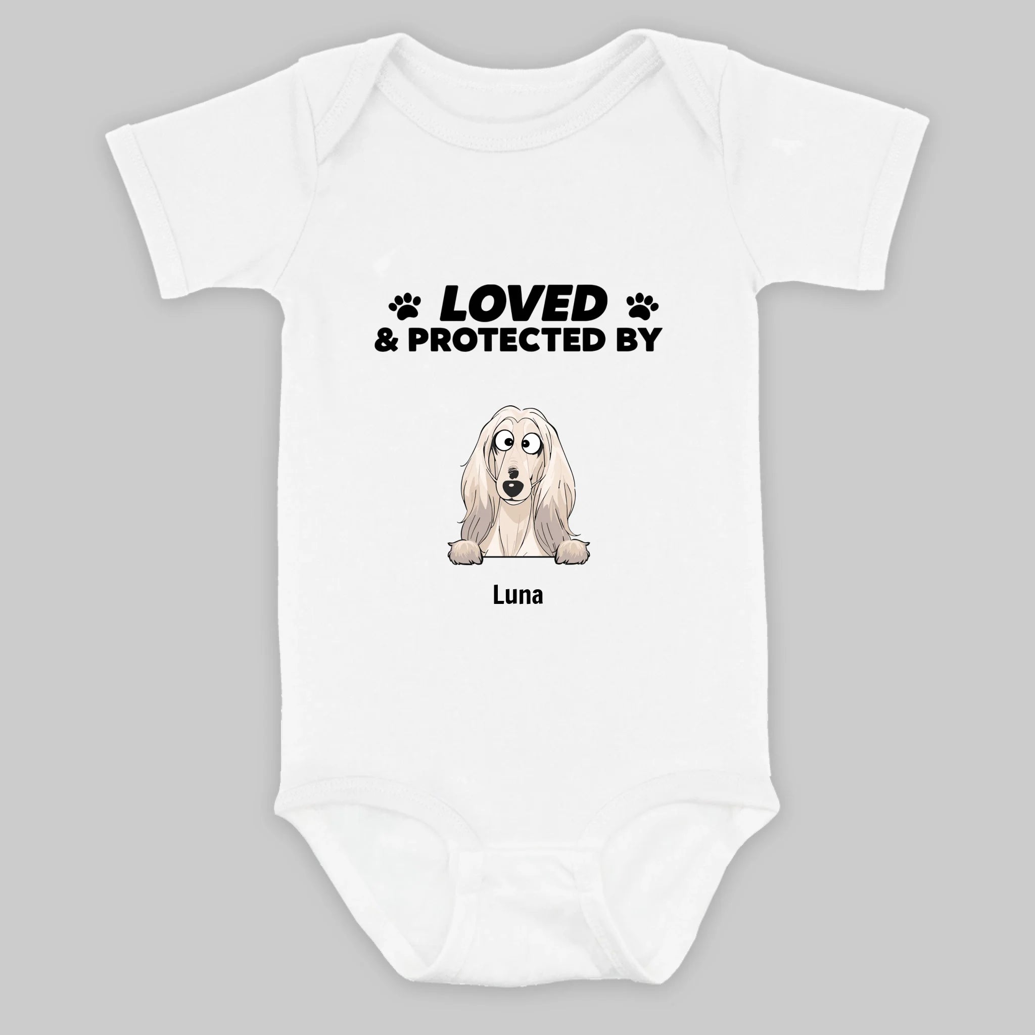 Custom Dog Baby Onesie – Loved & Protected by My Pup - 89Prints