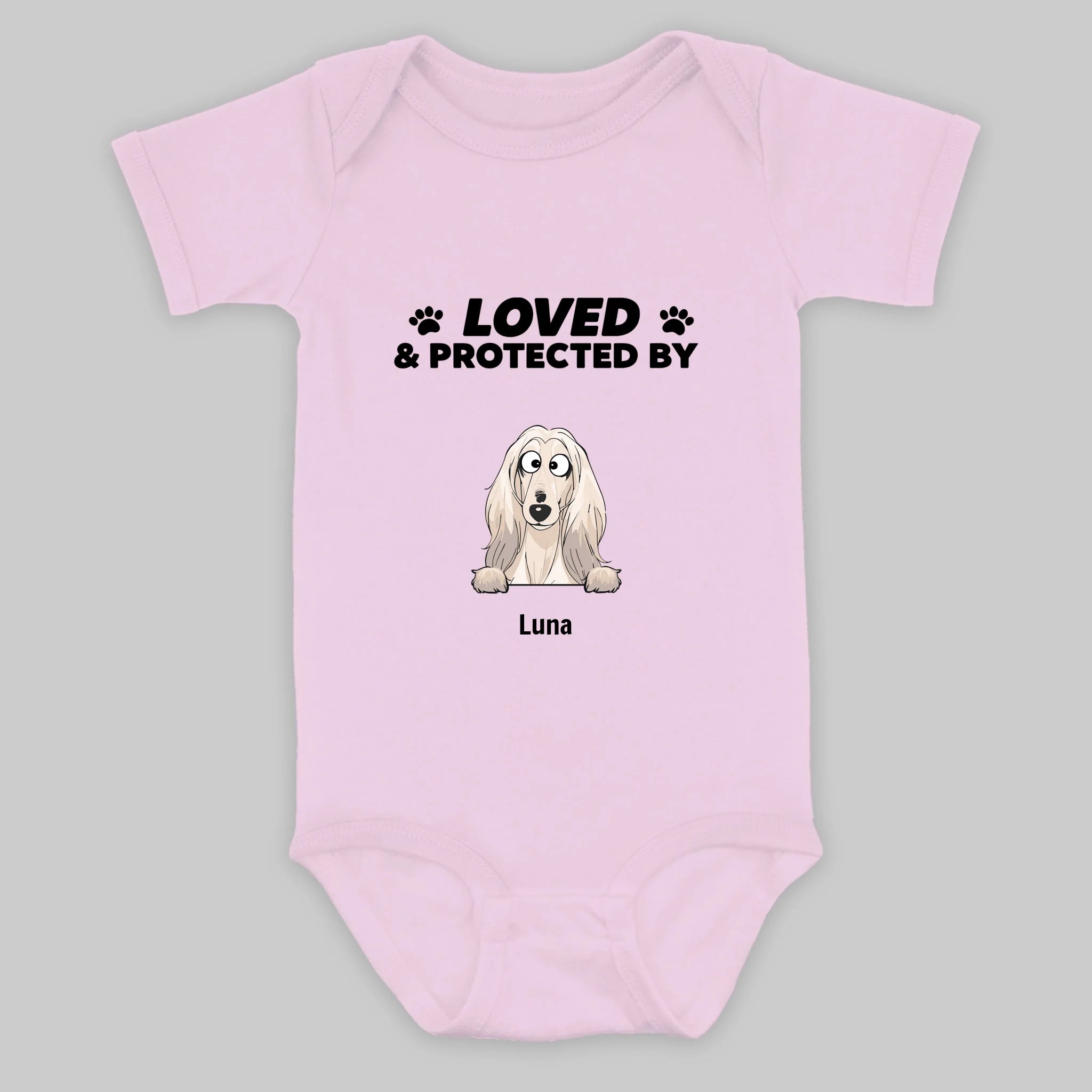 Custom Dog Baby Onesie – Loved & Protected by My Pup - 89Prints