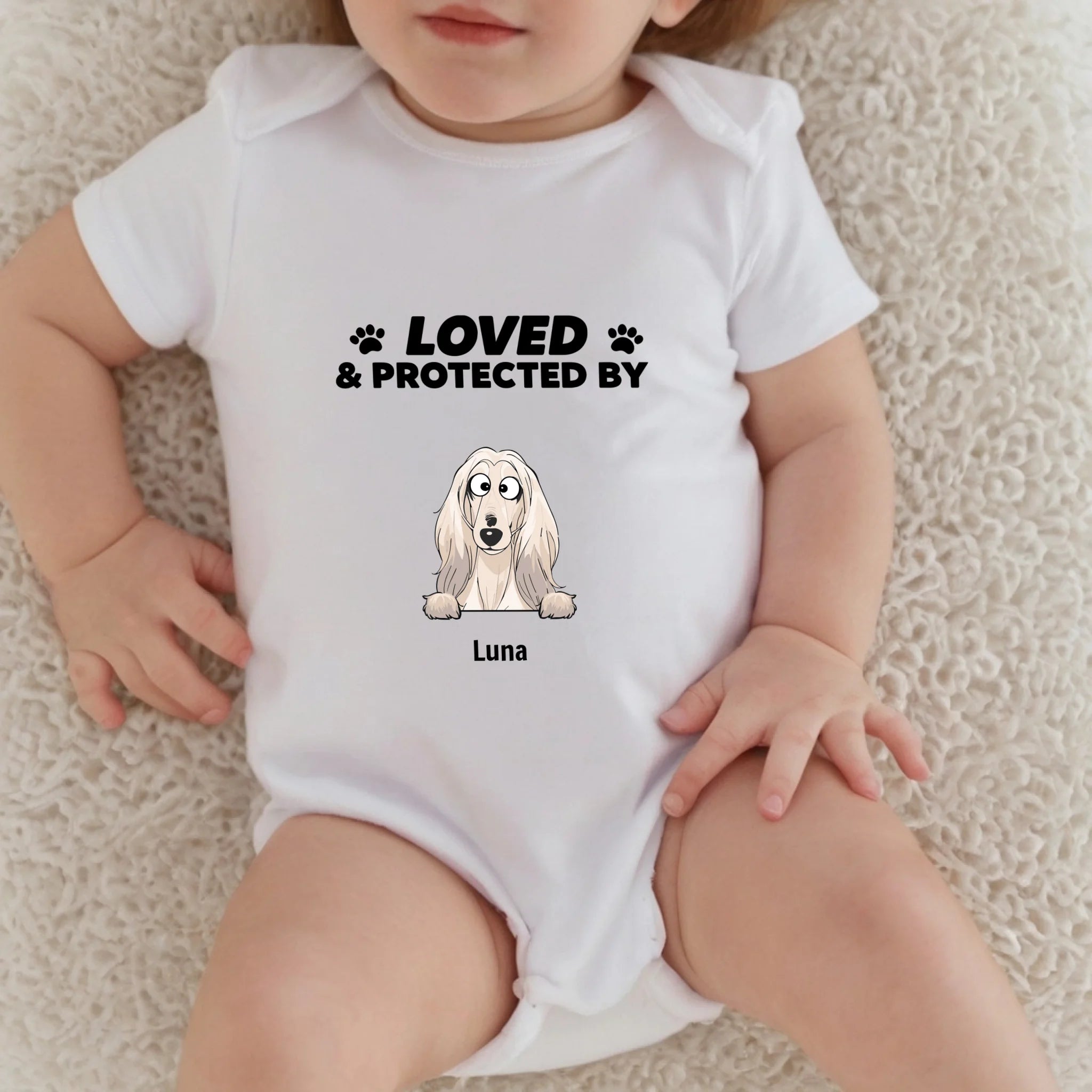 Custom Dog Baby Onesie – Loved & Protected by My Pup - 89Prints