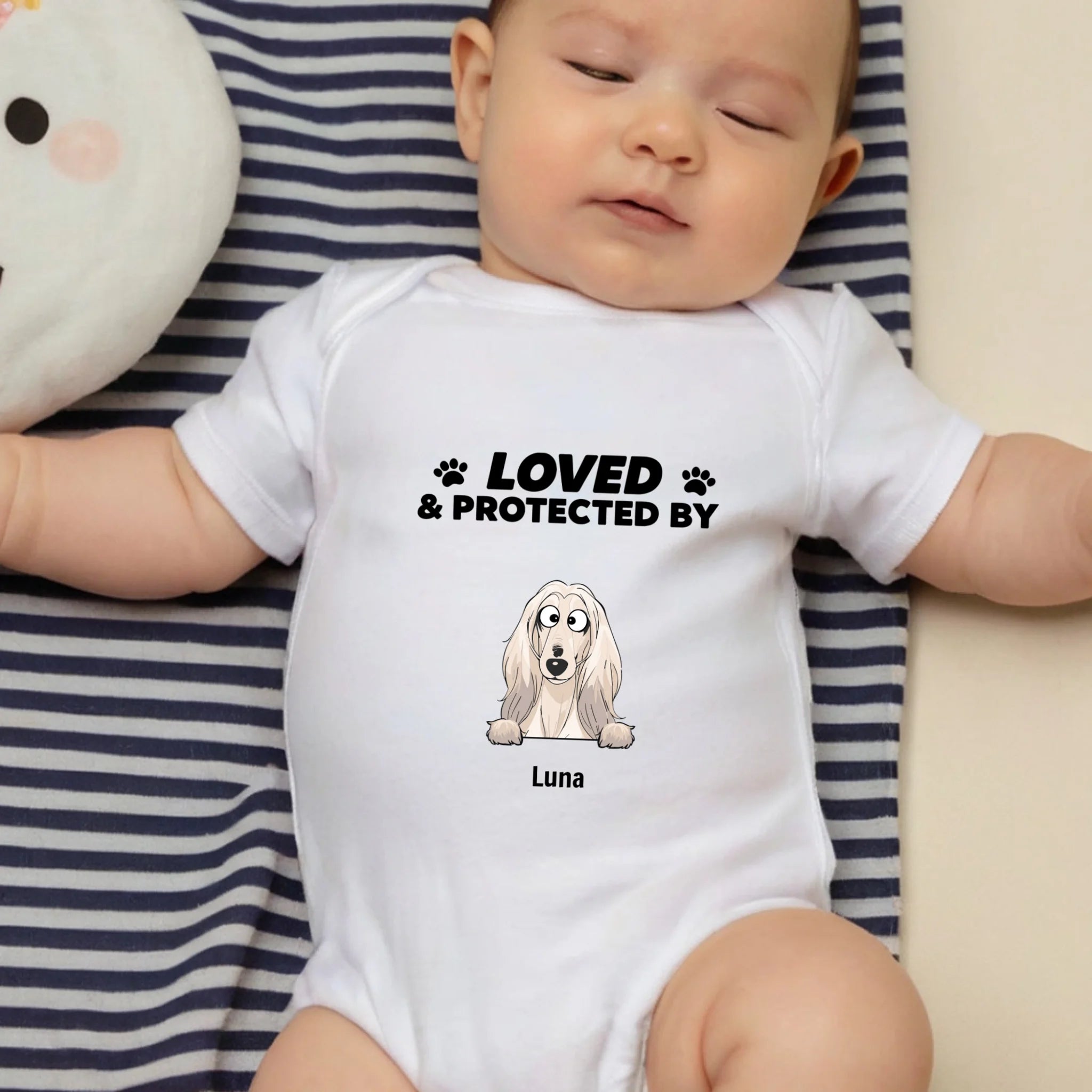 Custom Dog Baby Onesie – Loved & Protected by My Pup - 89Prints